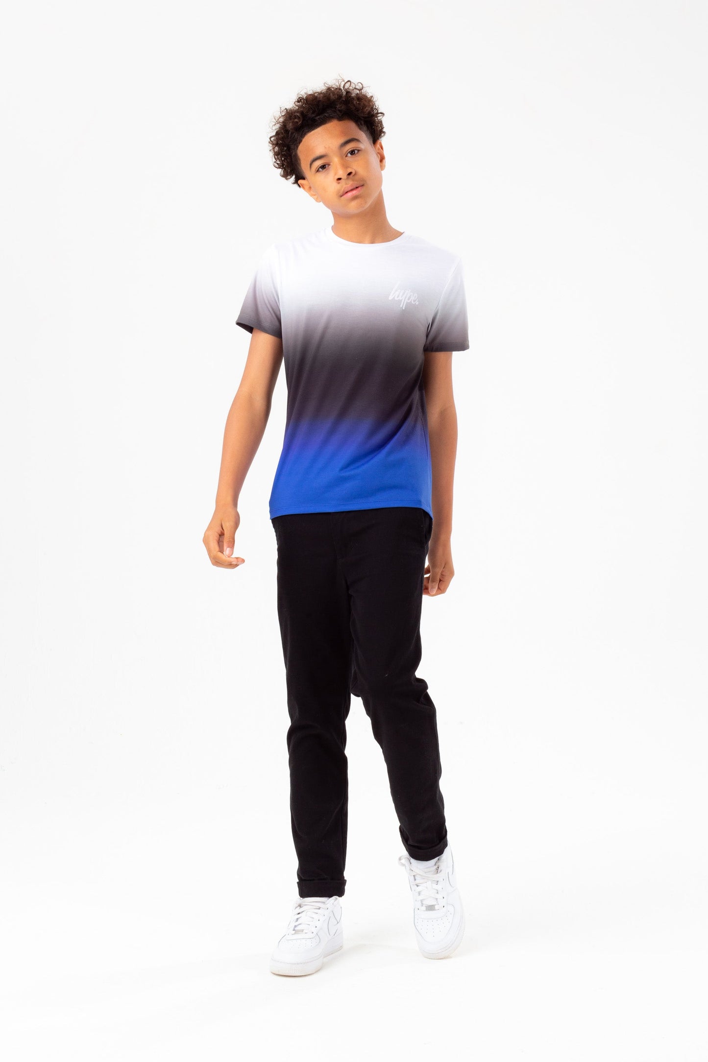 HYPE BOYS BLACK BLUE FADE SCRIPT T-SHIRT