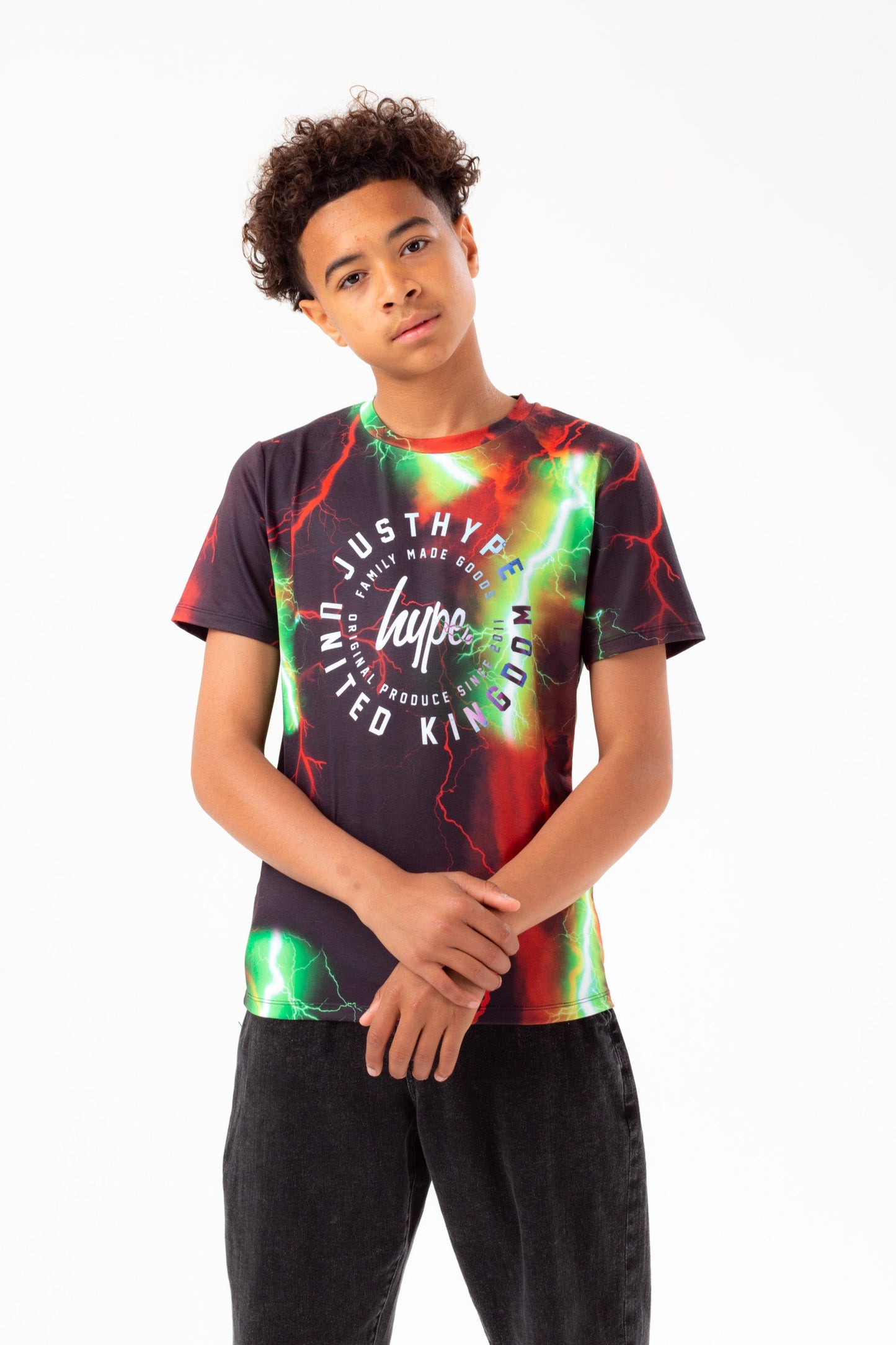 HYPE BOYS RED ANGER SKIES SILVER FOIL COG SCRIPT T-SHIRT