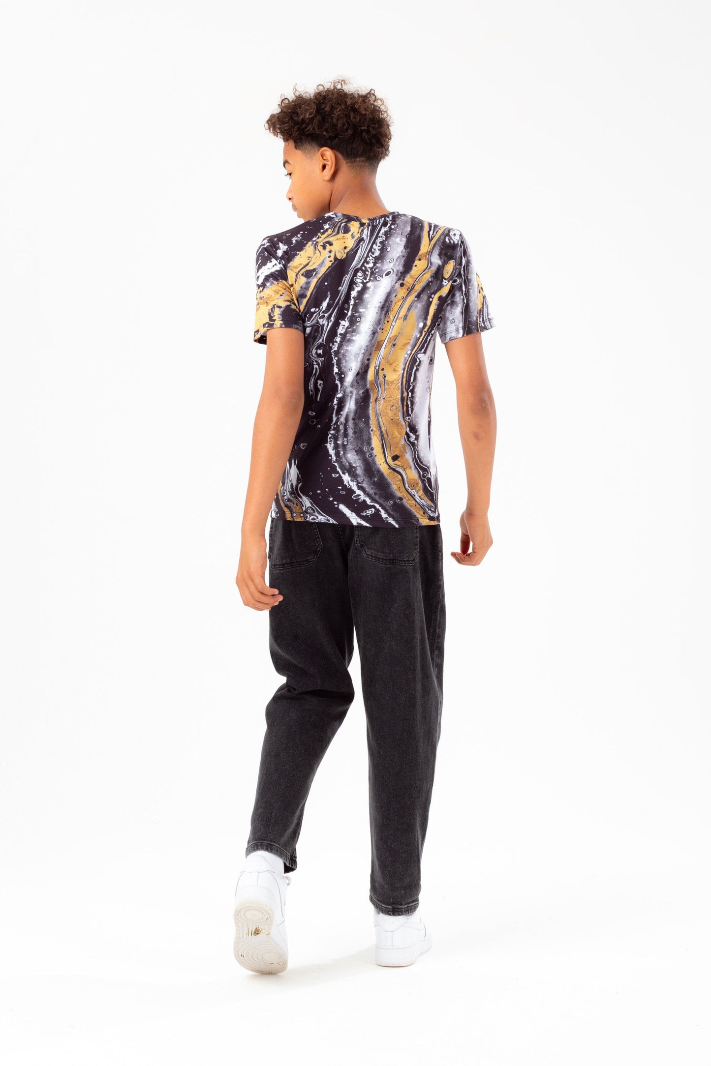 HYPE BOYS BLACK MARBLE GOLD FOIL SCRIPT T-SHIRT