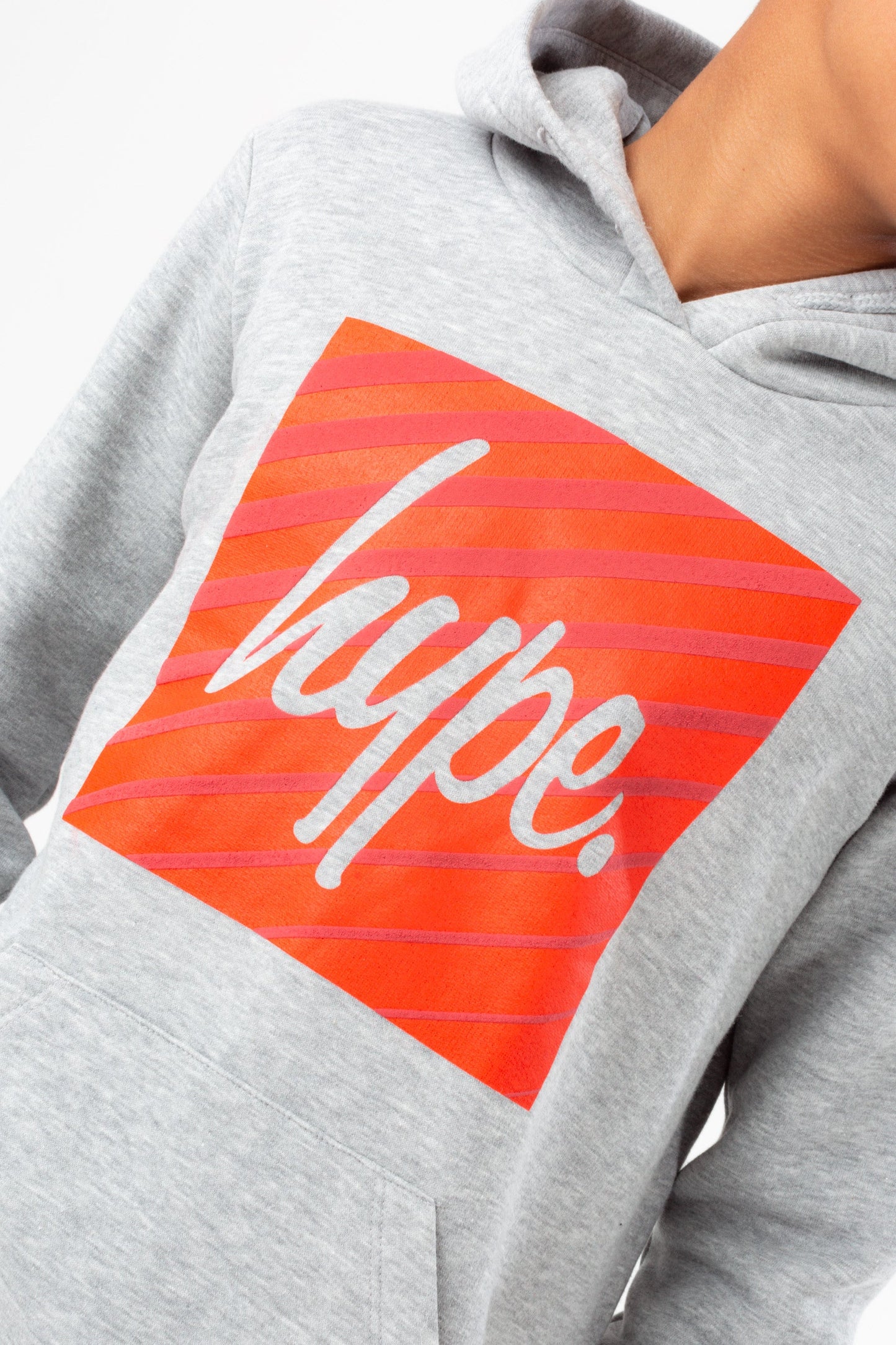 HYPE BOYS GREY MARL RED BOX SCRIPT HOODIE