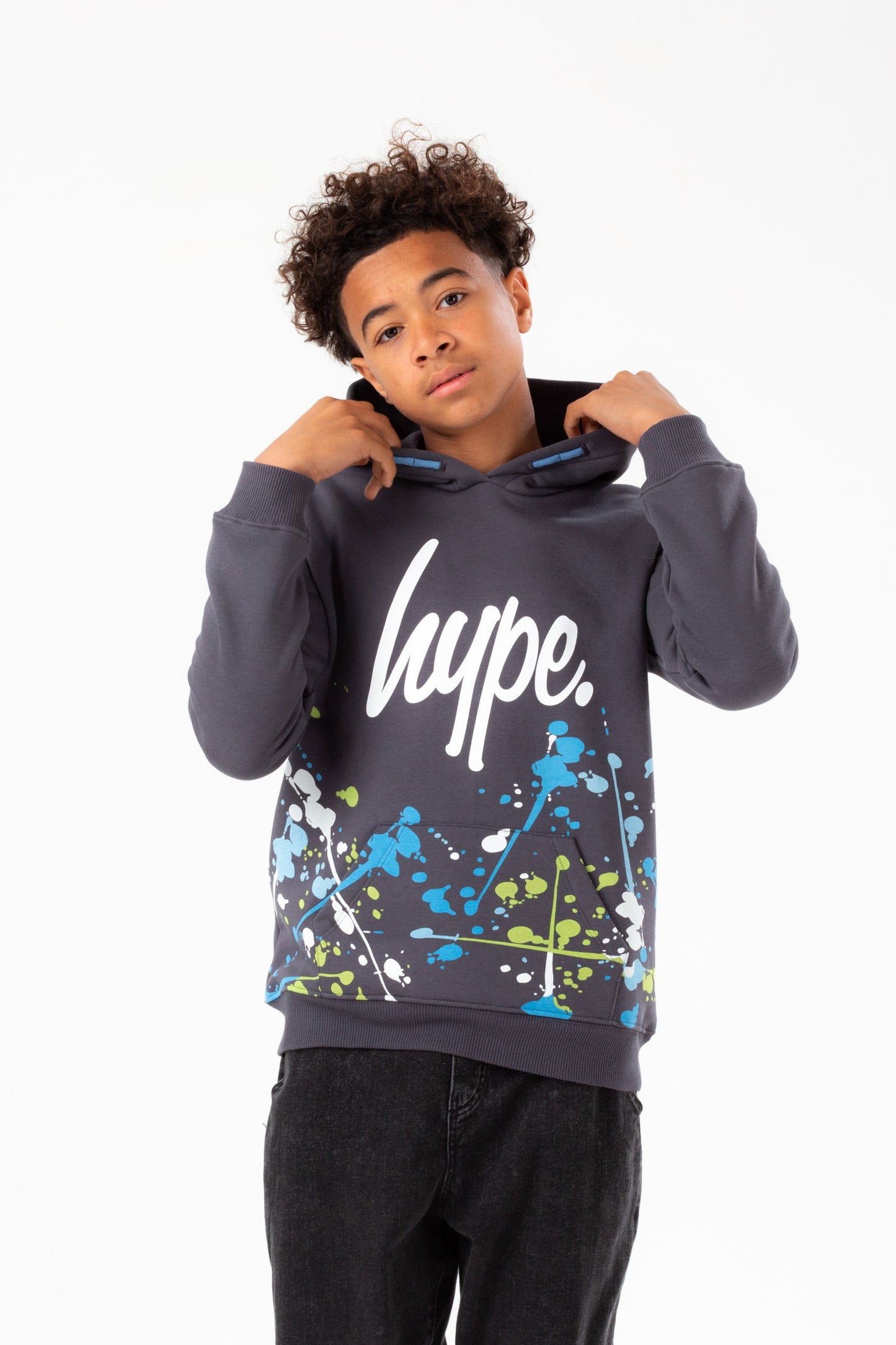 HYPE BOYS GREY SPLAT SCRIPT HOODIE