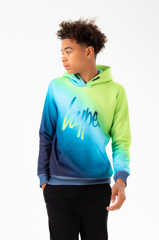 HYPE BOYS LIME BLUE FADE SCRIPT HOODIE