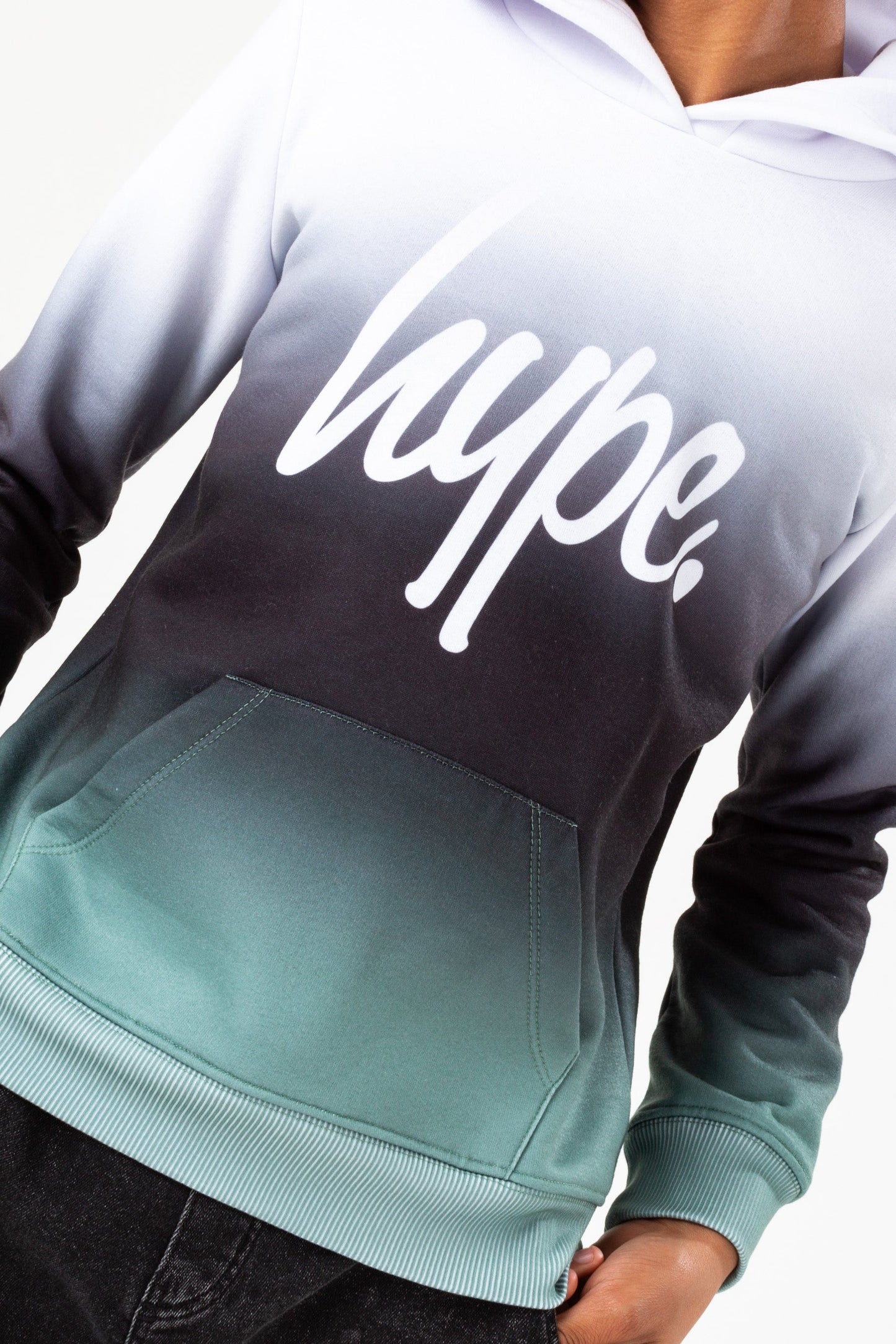 HYPE BOYS WHITE KHAKI BLACK FADE SCRIPT HOODIE