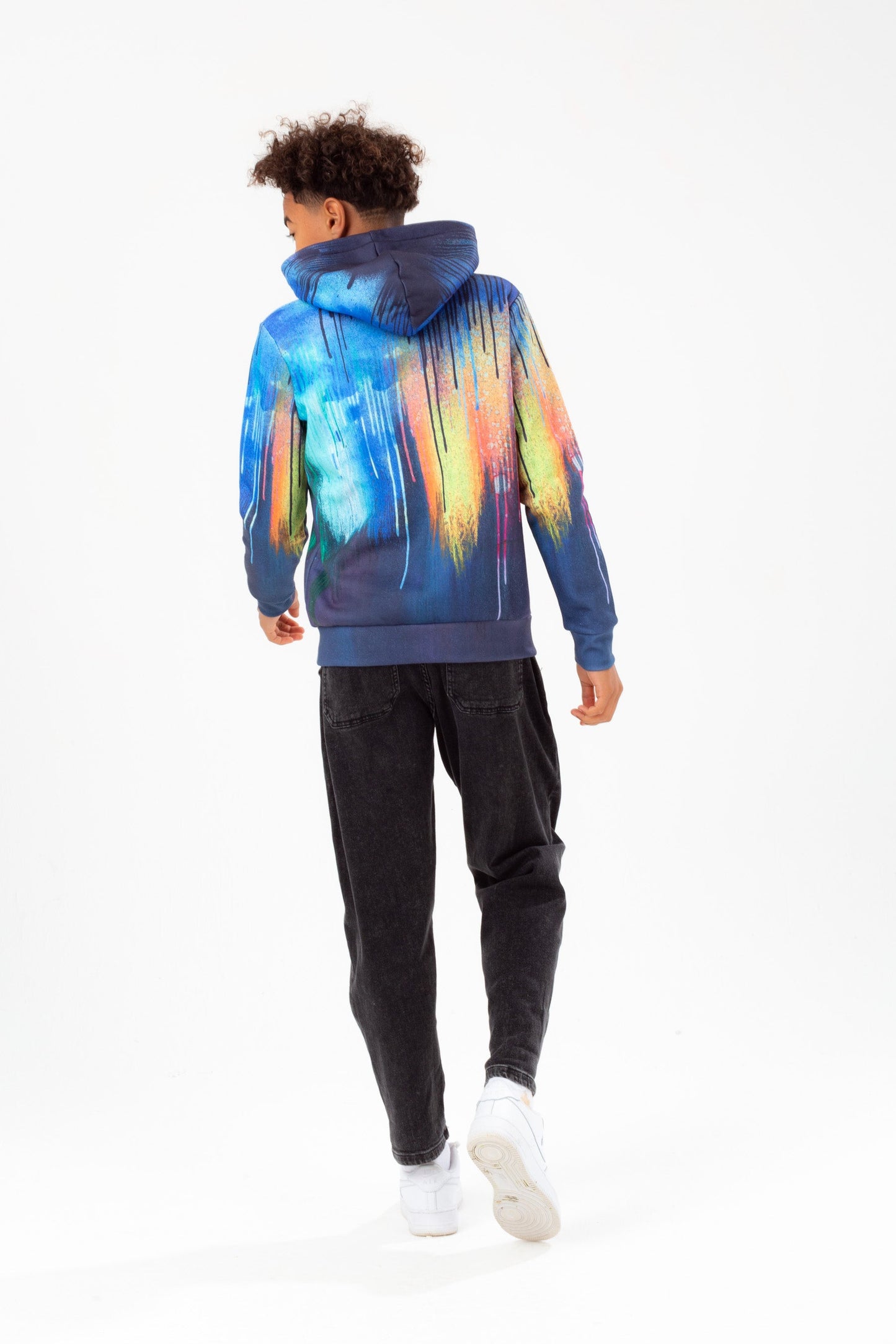 HYPE BOYS NAVY WATERCOLOUR DRIPS SCRIPT HOODIE