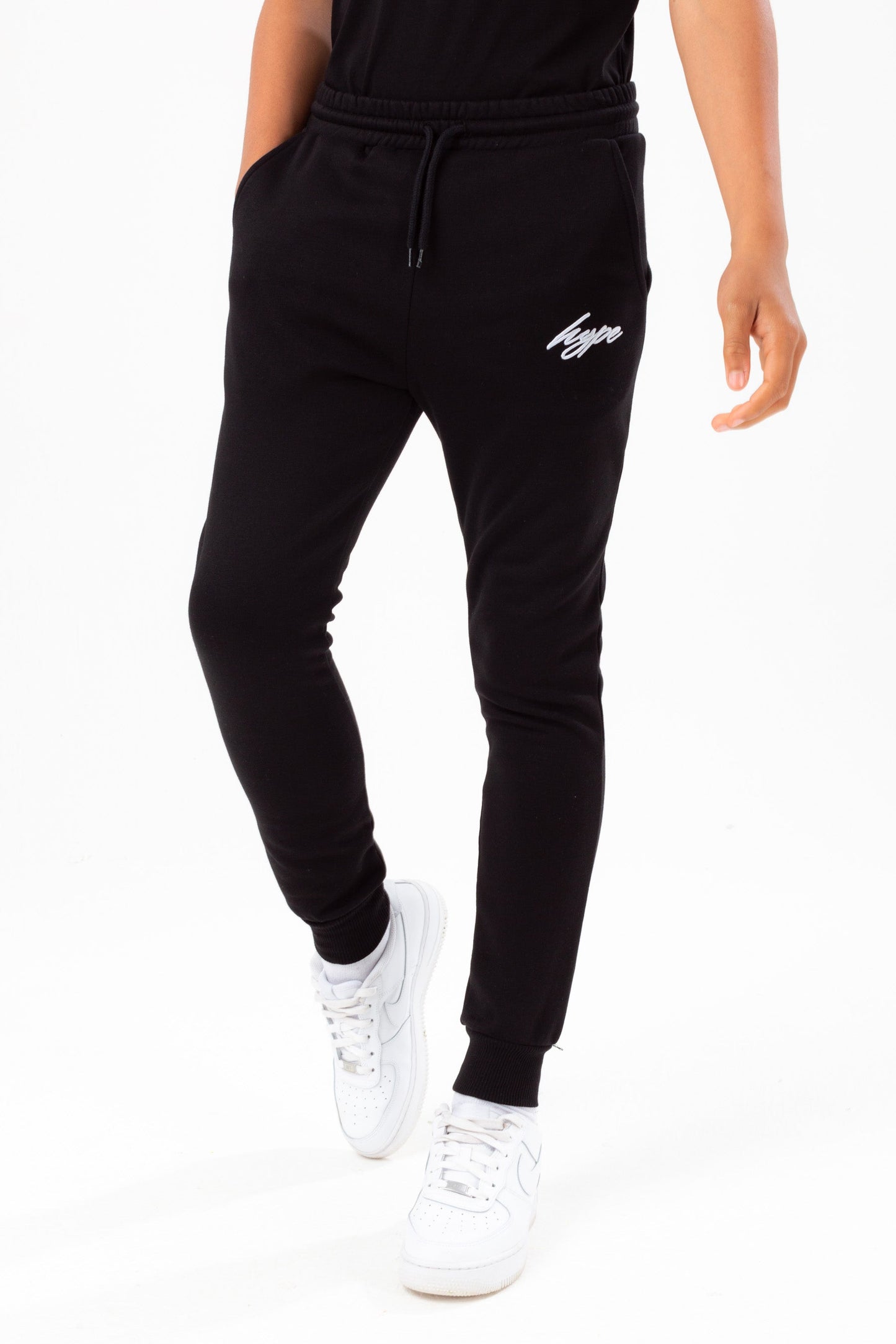 HYPE BOYS BLACK SCRIBBLE EMBROIDERED JOGGERS