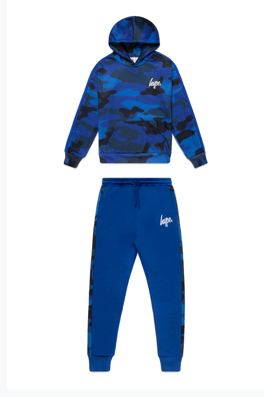 HYPE BOYS NAVY BLUE CAMO CONTRAST PANEL SCRIPT TRACKSUIT