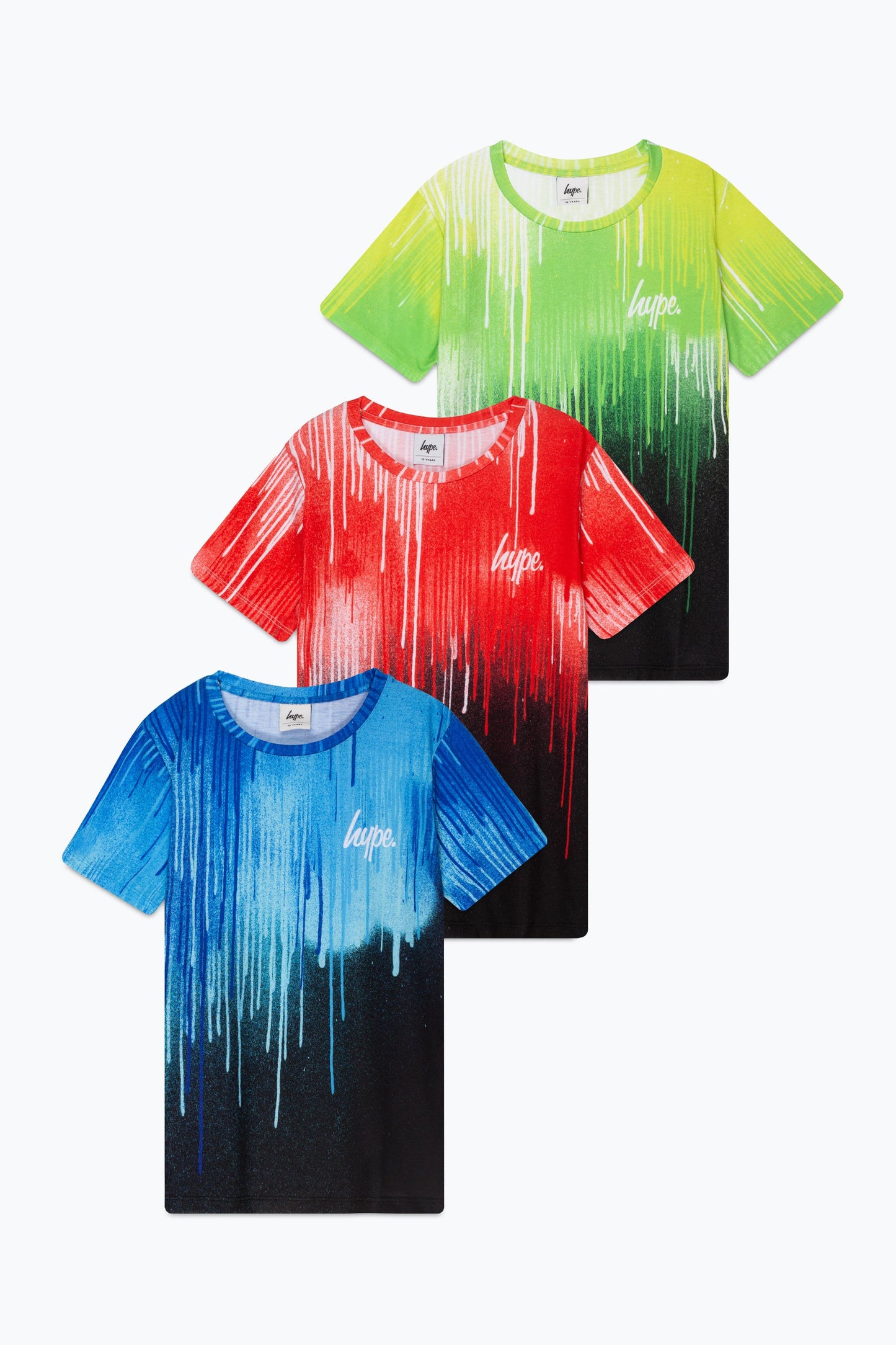 HYPE BOYS RED BLUE GREEN DRIPS SCRIPT 3 PACK T-SHIRTS