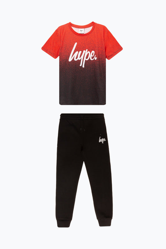 HYPE BOYS RED BLACK FADE SCRIPT T-SHIRT AND JOGGERS