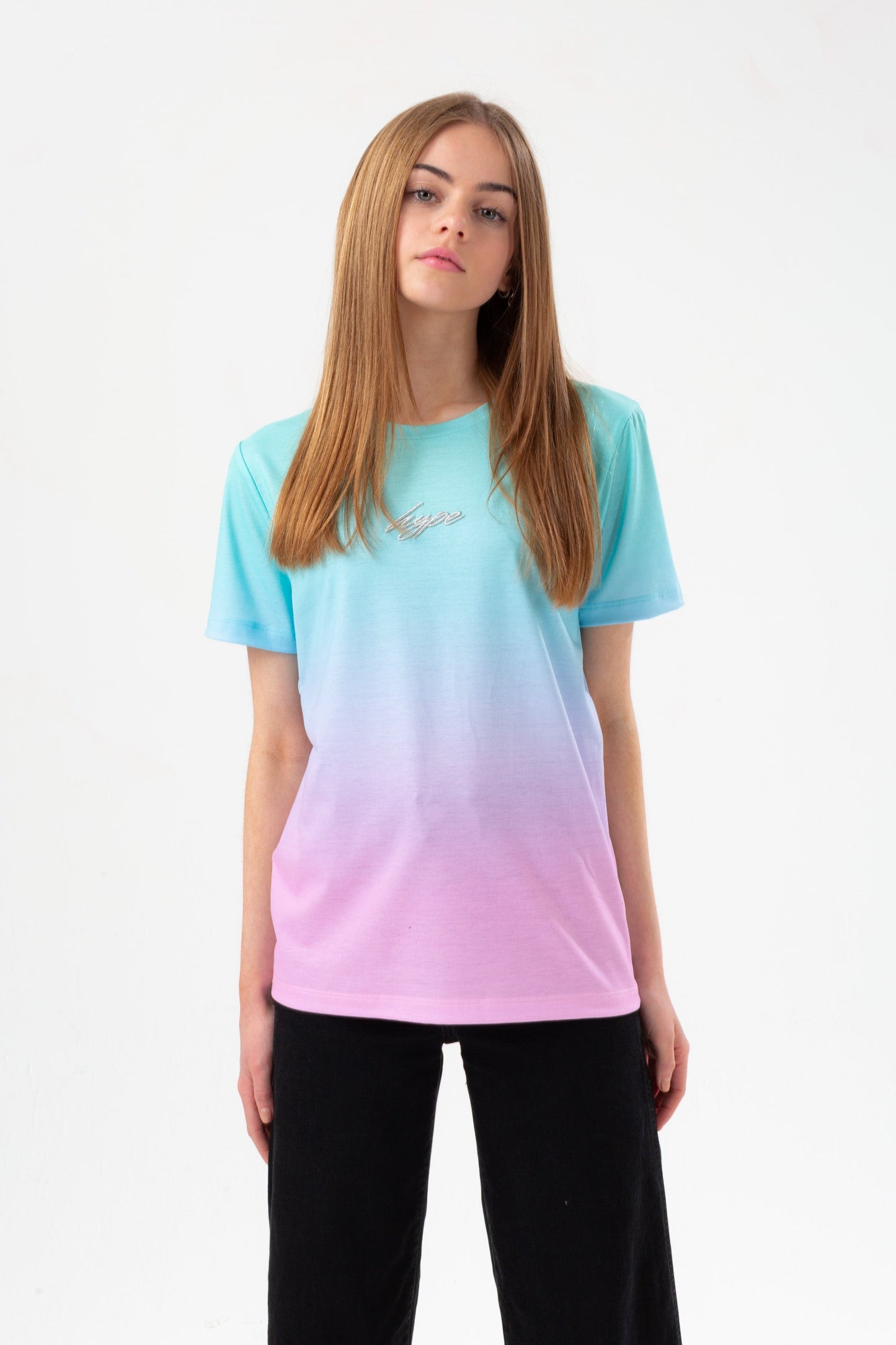 HYPE GIRLS MINT FADE SILVER SCRIPT T-SHIRT