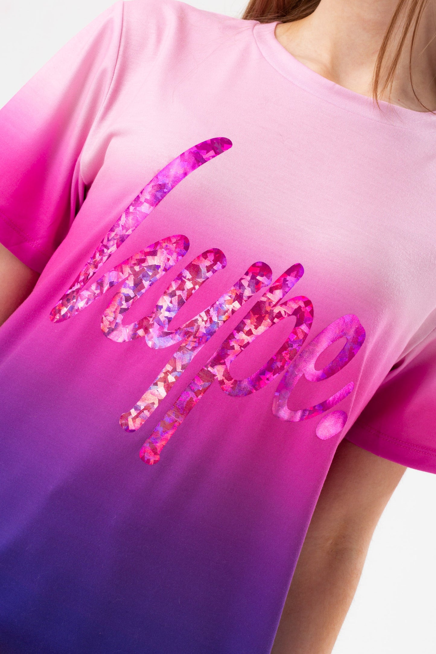 HYPE GIRLS PURPLE FADE PINK FOIL SCRIPT T-SHIRT