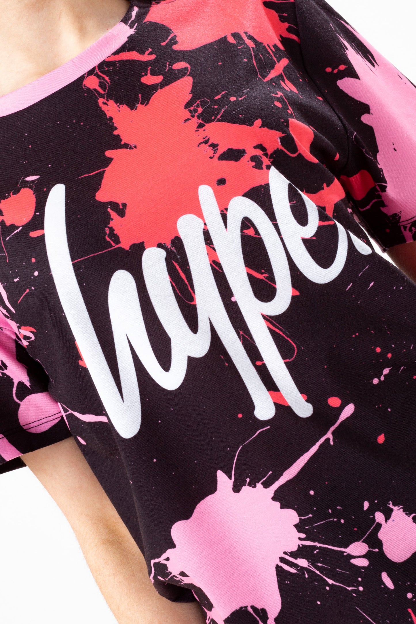 HYPE GIRLS PINK SPLAT WHITE SCRIPT T-SHIRT