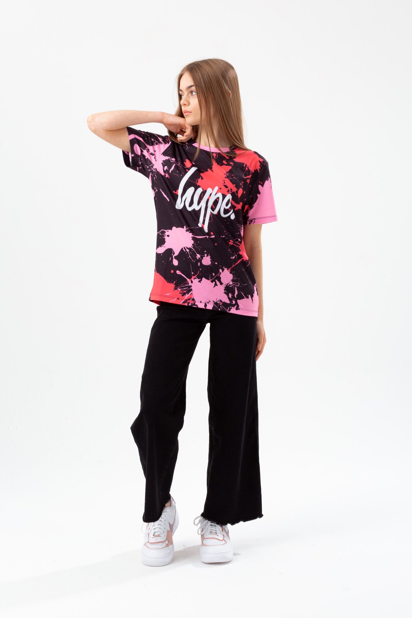 HYPE GIRLS PINK SPLAT WHITE SCRIPT T-SHIRT