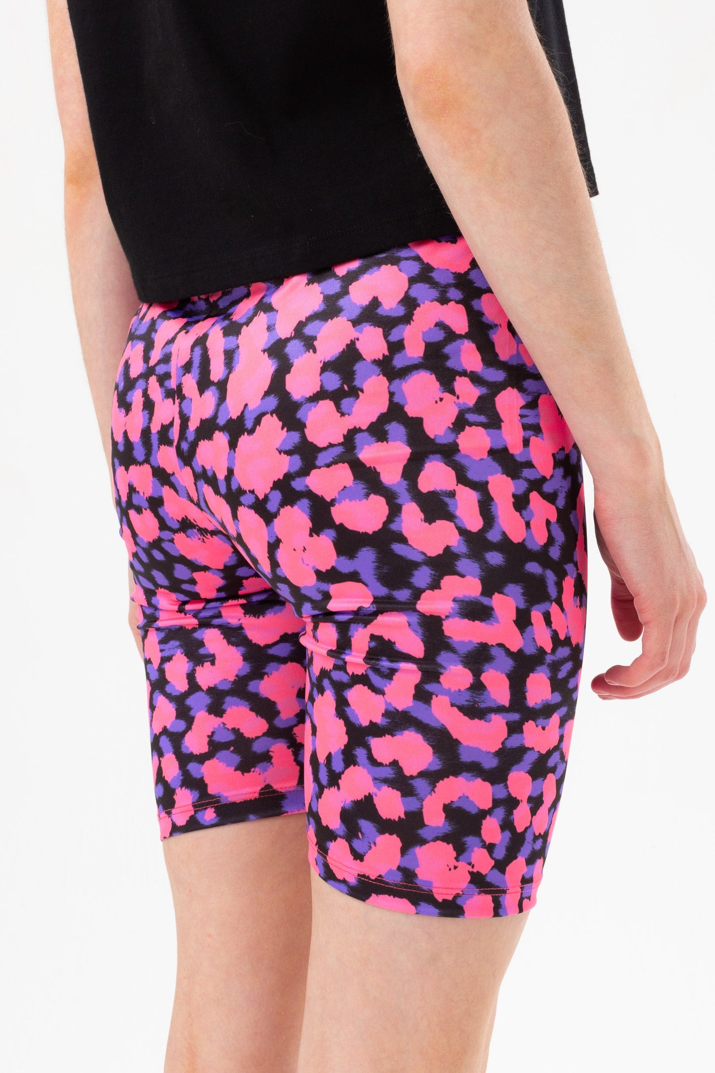 HYPE GIRLS PURPLE NEON CHEETAH FOIL SCRIPT CYCLE SHORTS