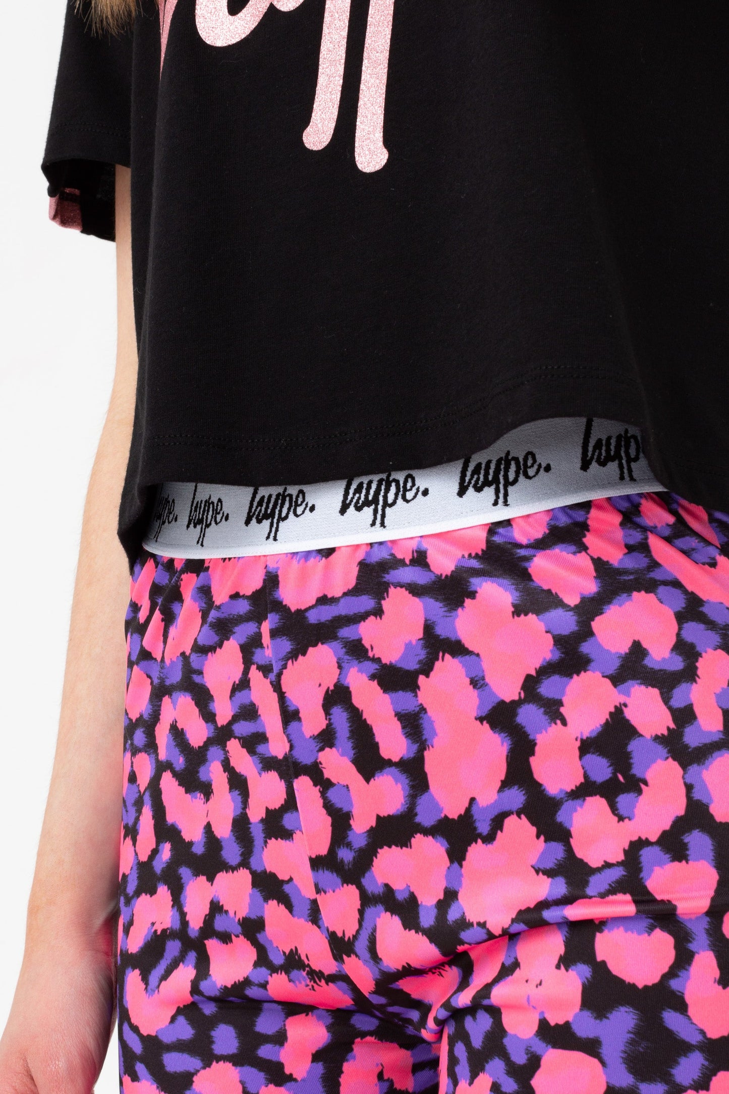 HYPE GIRLS PURPLE NEON CHEETAH FOIL SCRIPT CYCLE SHORTS