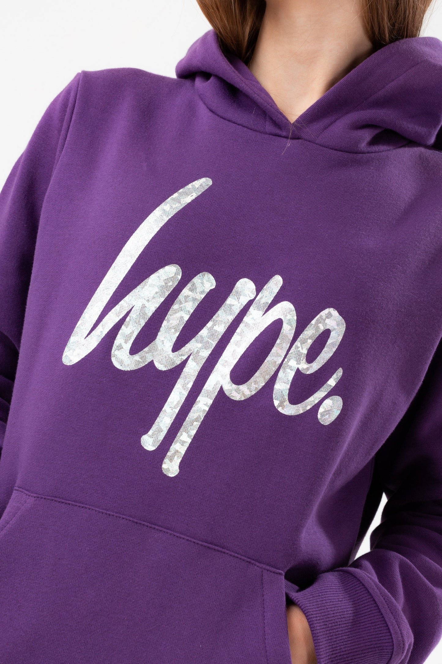 HYPE GIRLS PURPLE FOIL SCRIPT HOODIE