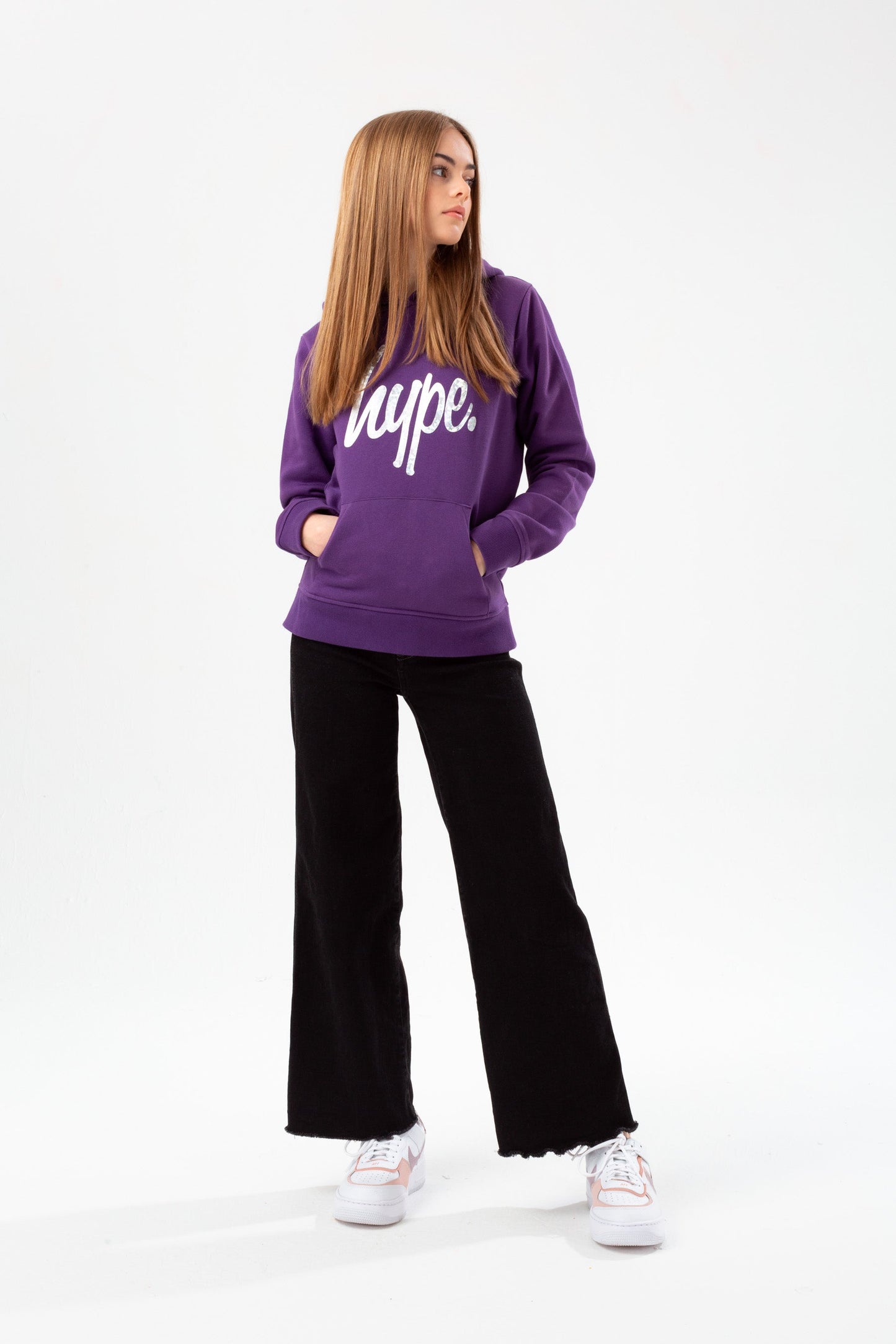 HYPE GIRLS PURPLE FOIL SCRIPT HOODIE