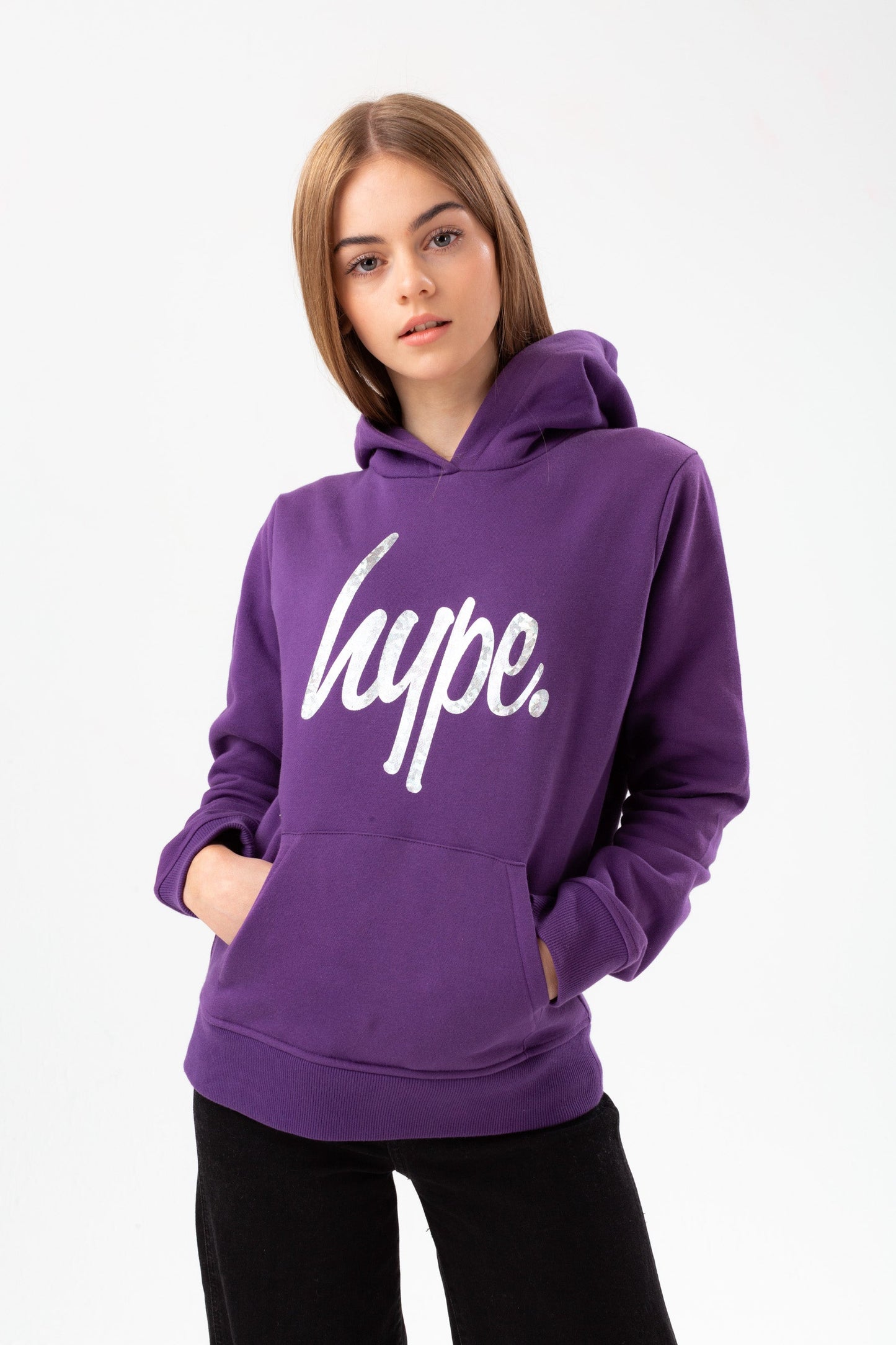 HYPE GIRLS PURPLE FOIL SCRIPT HOODIE