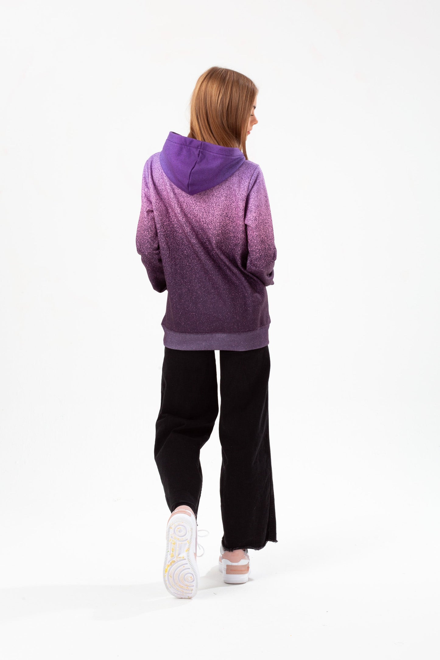 HYPE GIRLS PURPLE SPECKLE FADE GLITTER SCRIPT HOODIE