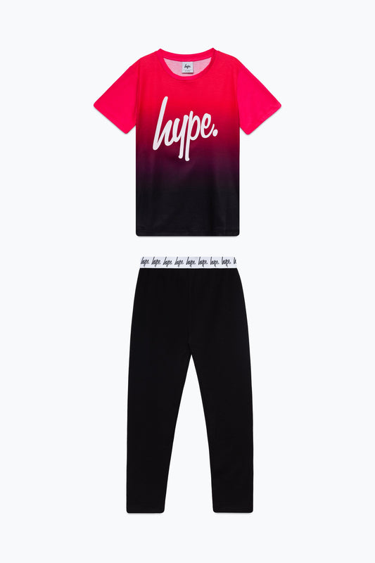 HYPE GIRLS PINK BLACK FADE SCRIPT T-SHIRT AND LEGGINGS