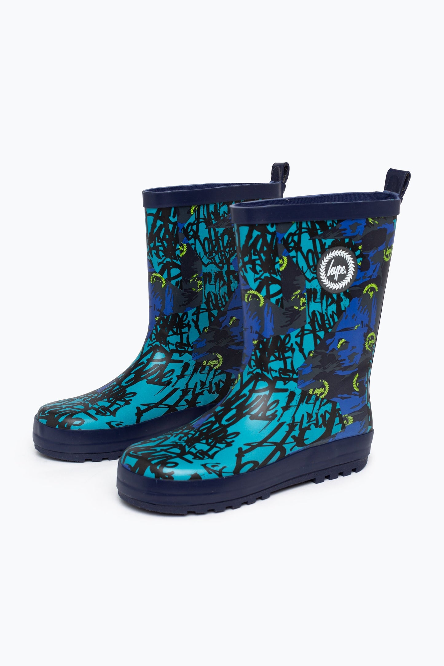 HYPE UNISEX BLUE TYLER CAMO RUBBERISED CREST WELLIES