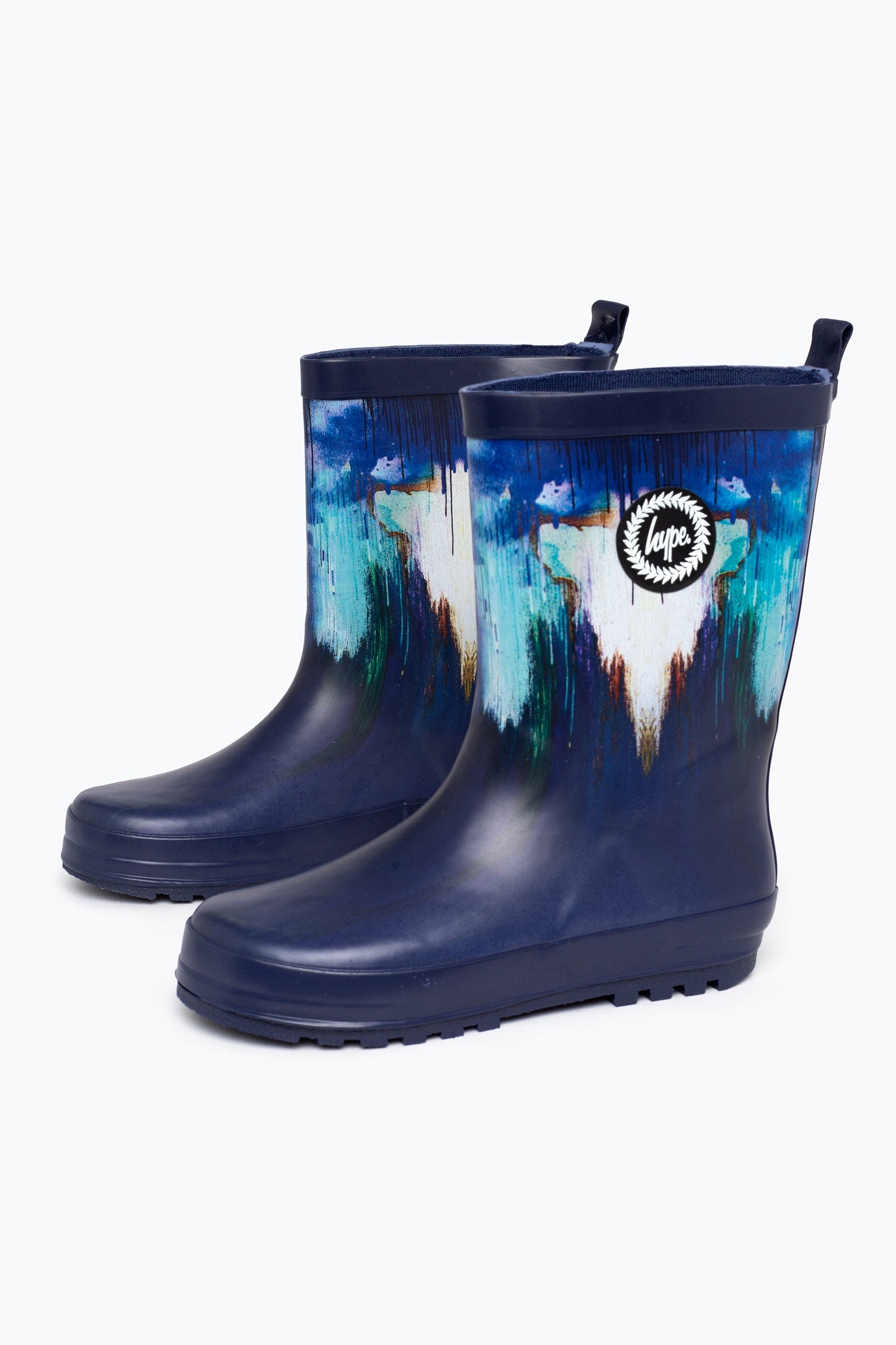 HYPE UNISEX NAVY WATERCOLOUR DRIPS CREST WELLIES