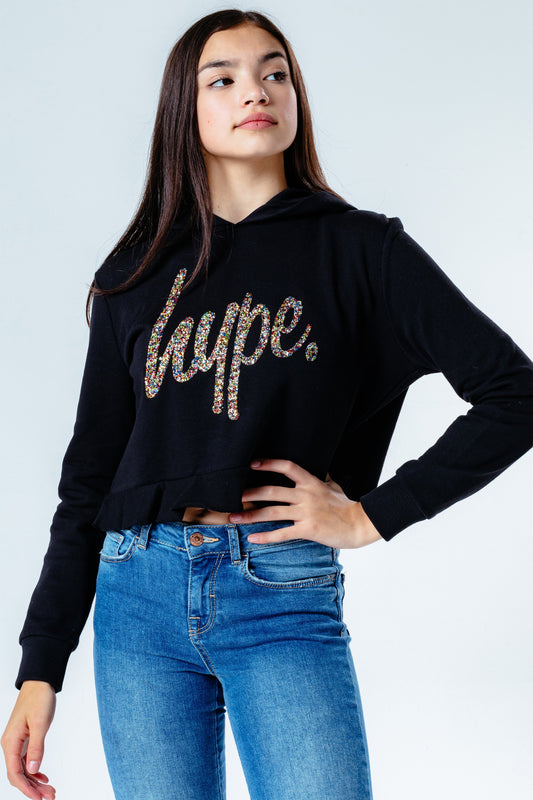 Hype Glitter Script Kids Crop Pullover Hoodie