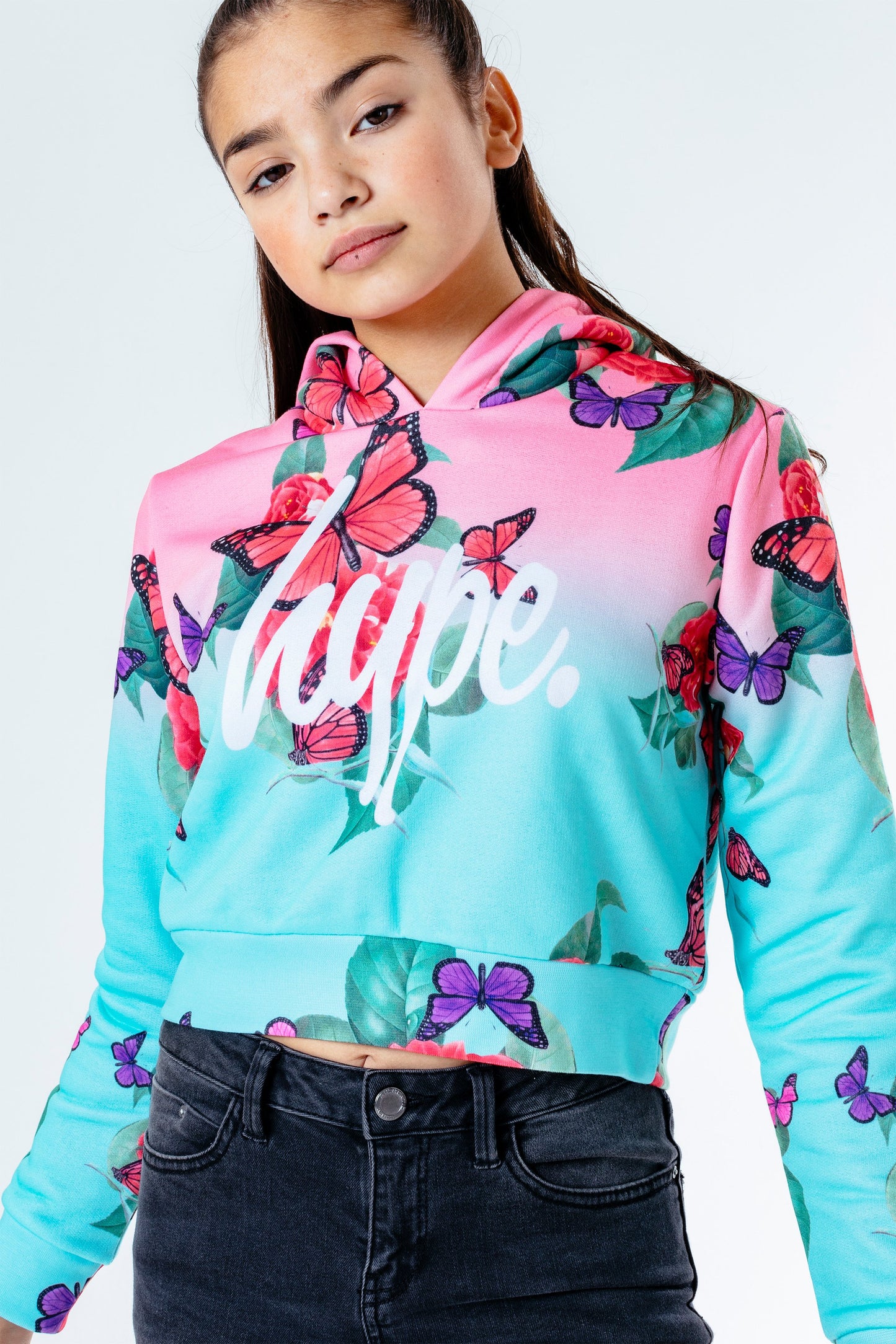 Hype Butterfly Fade Kids Crop Pullover Hoodie