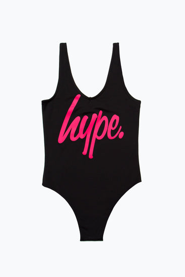Hype Black Pink Script Kids Swimsuit