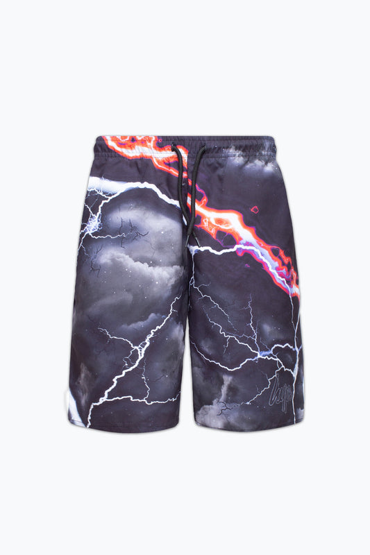 HYPE BOYS BLACK SMOKEY STORM OUTLINE SCRIPT SWIM SHORTS