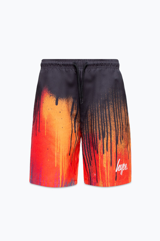 HYPE BOYS RED MULTI DRIP SCRIPT SWIM SHORTS