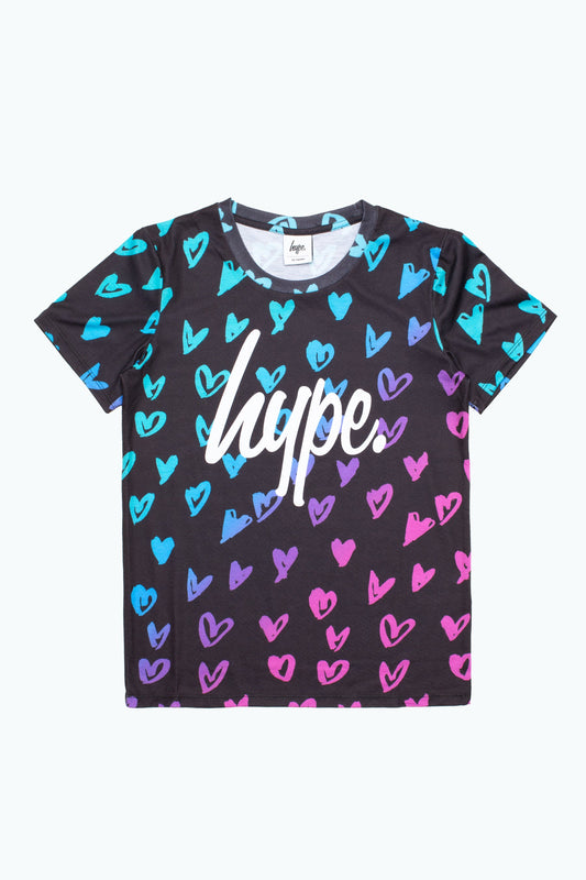 HYPE GIRLS BLACK SCRIBBLE HEART T-SHIRT