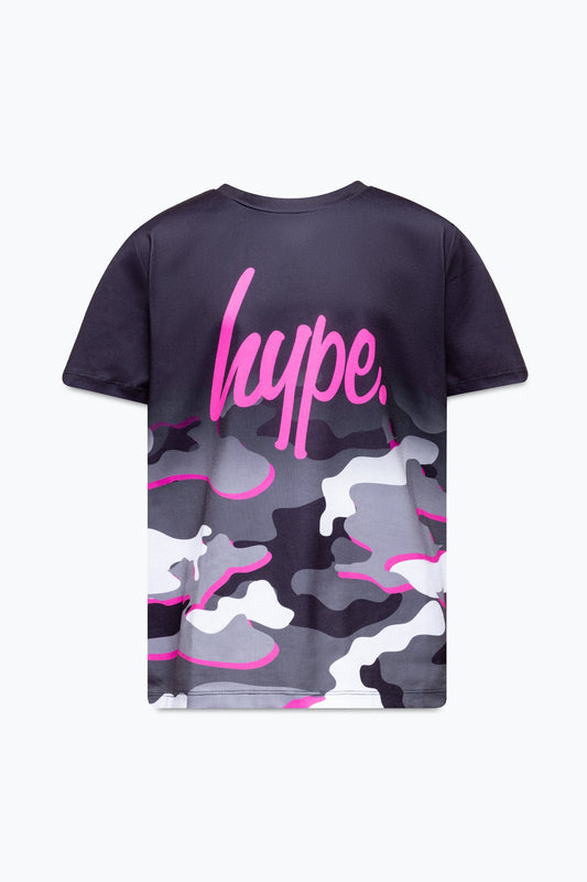 HYPE GIRLS PINK LINE CAMO FADE SCRIPT T-SHIRT