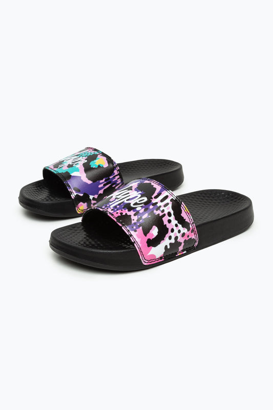 HYPE KIDS UNISEX LEOPARD ANIMAL SCRIPT SLIDERS