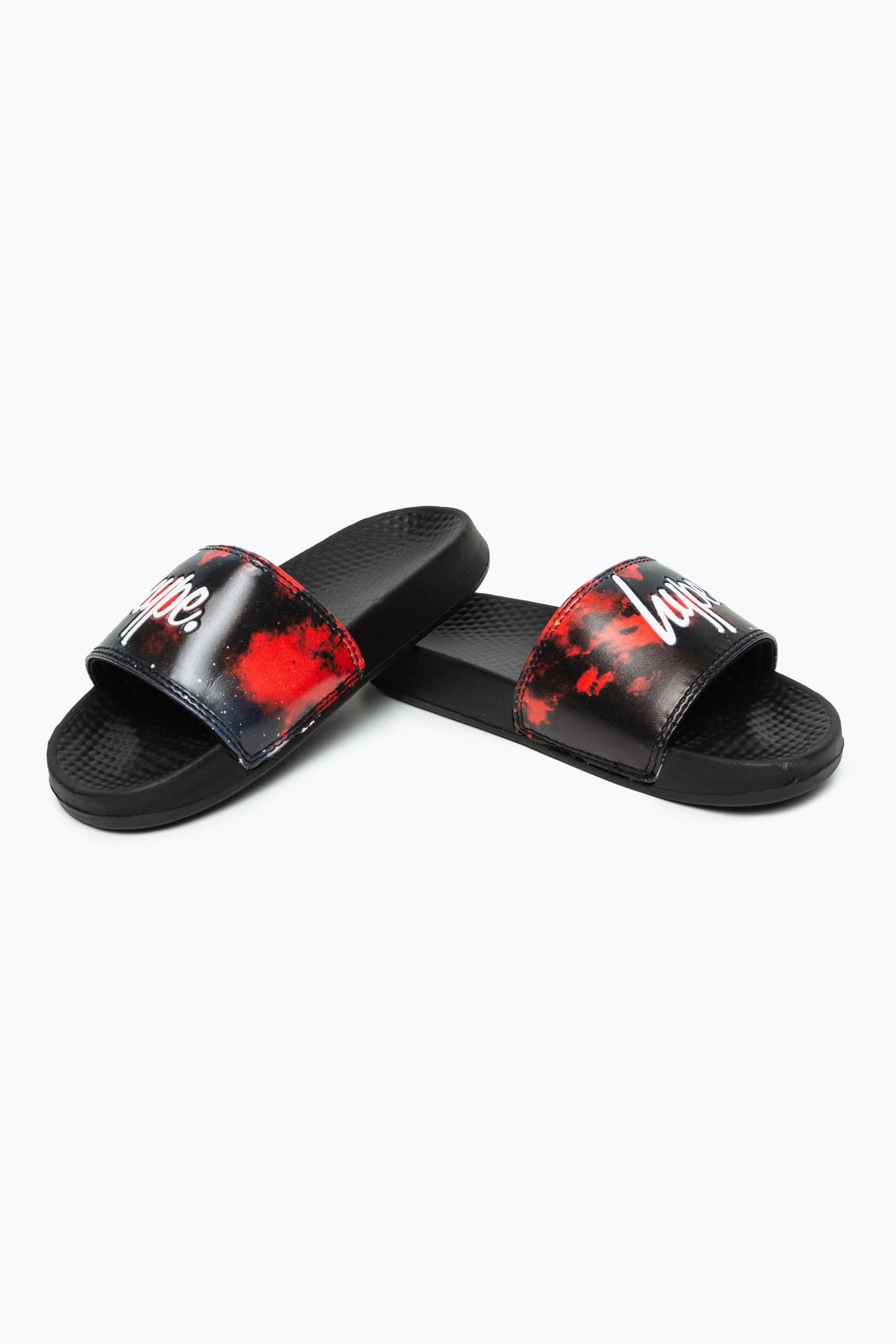 HYPE KIDS UNISEX BLACK RED SKY SCRIPT SLIDERS