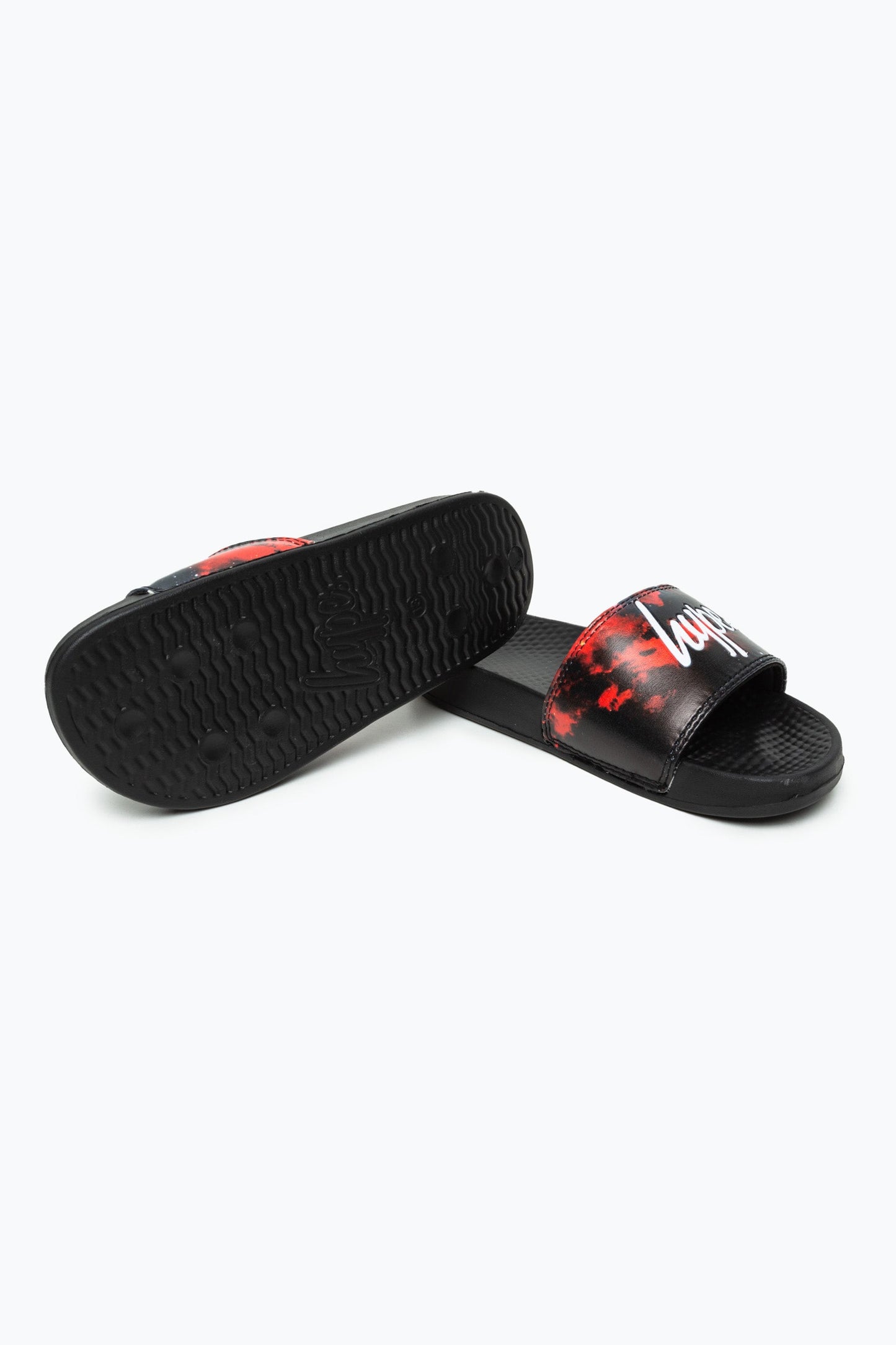 HYPE KIDS UNISEX BLACK RED SKY SCRIPT SLIDERS