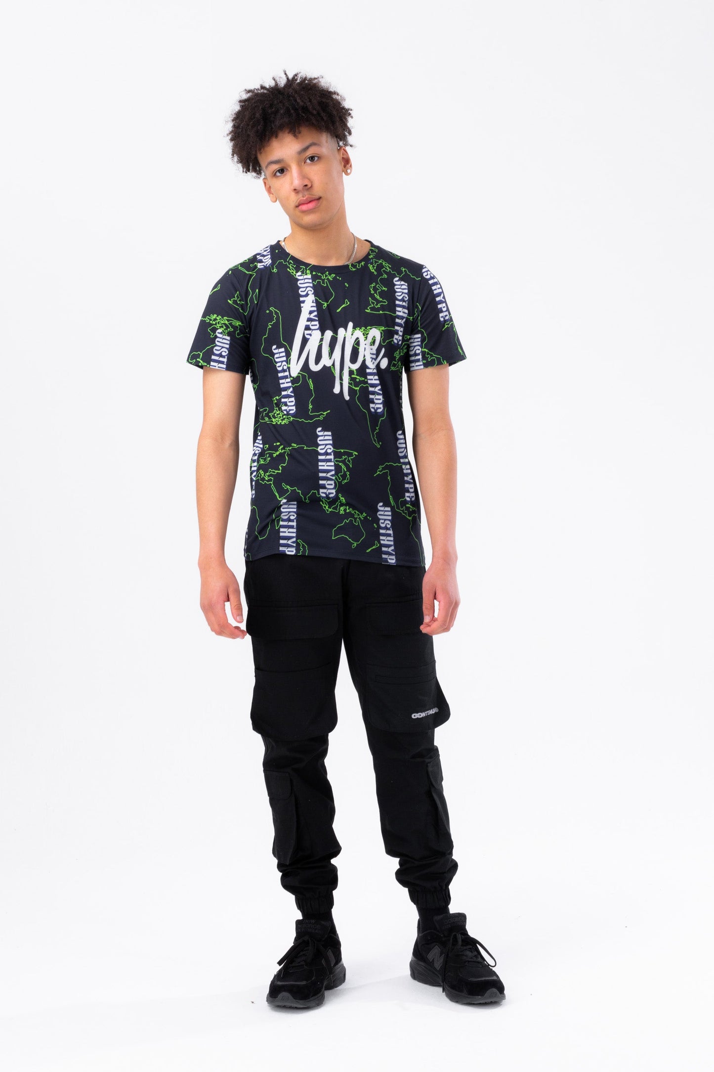 HYPE BOYS NAVY MAP LOGO SCRIPT T-SHIRT