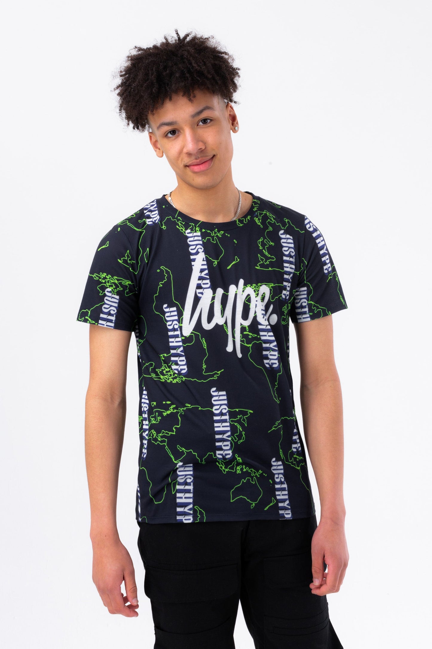 HYPE BOYS NAVY MAP LOGO SCRIPT T-SHIRT