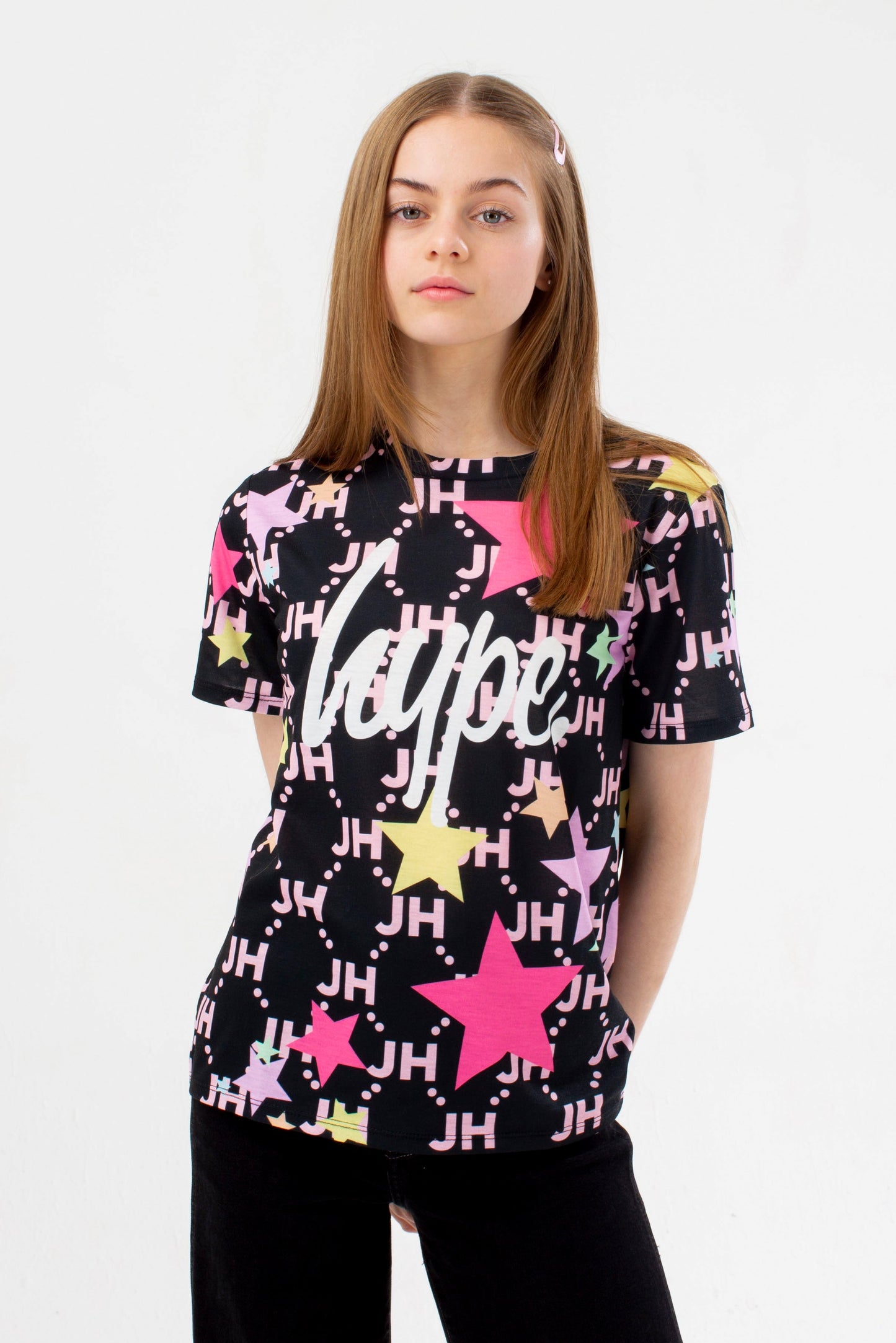 HYPE GIRLS BLACK JH STAR SCRIPT T-SHIRT