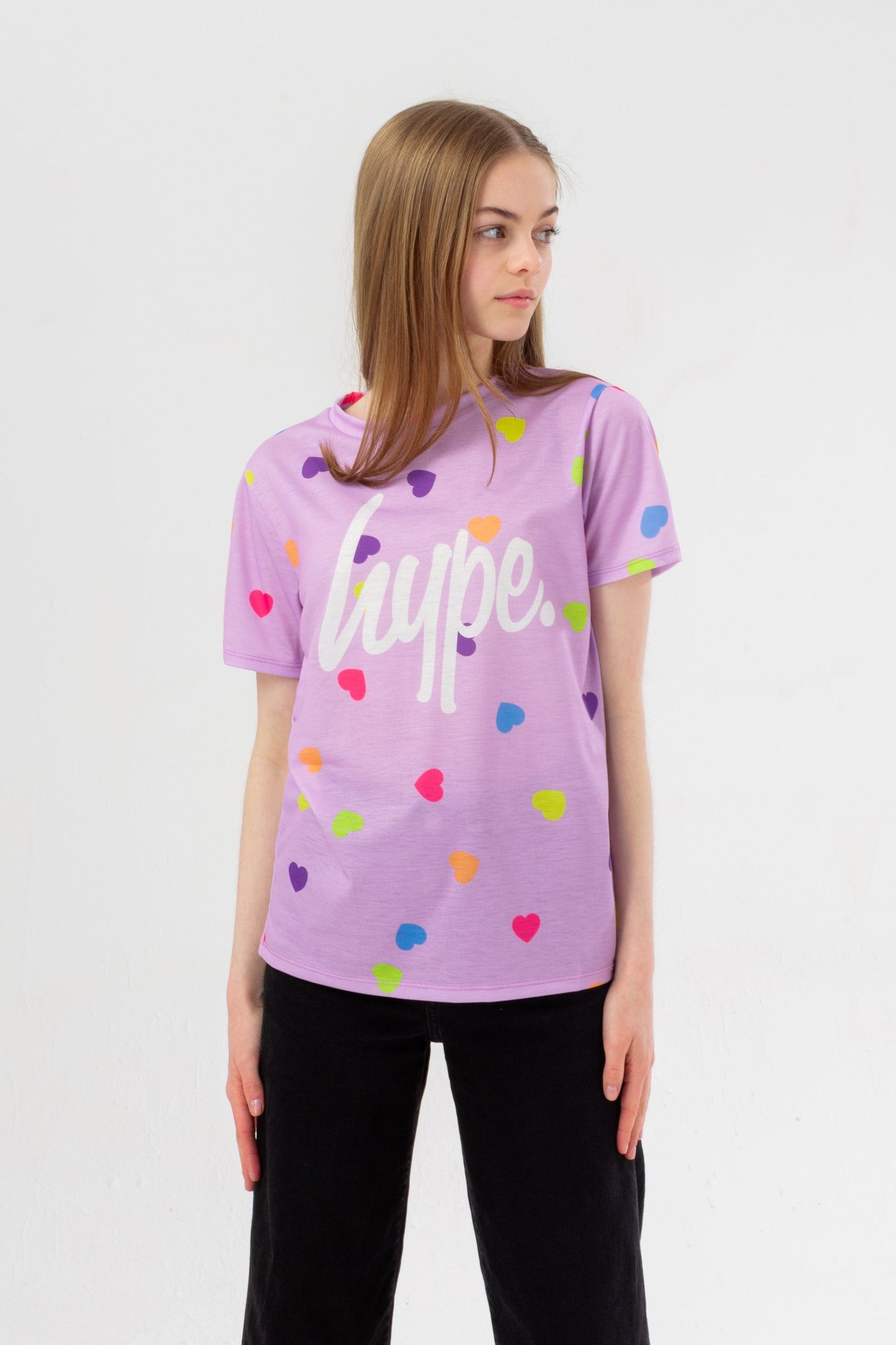 HYPE GIRLS LILAC HEART STAMP SCRIPT T-SHIRT