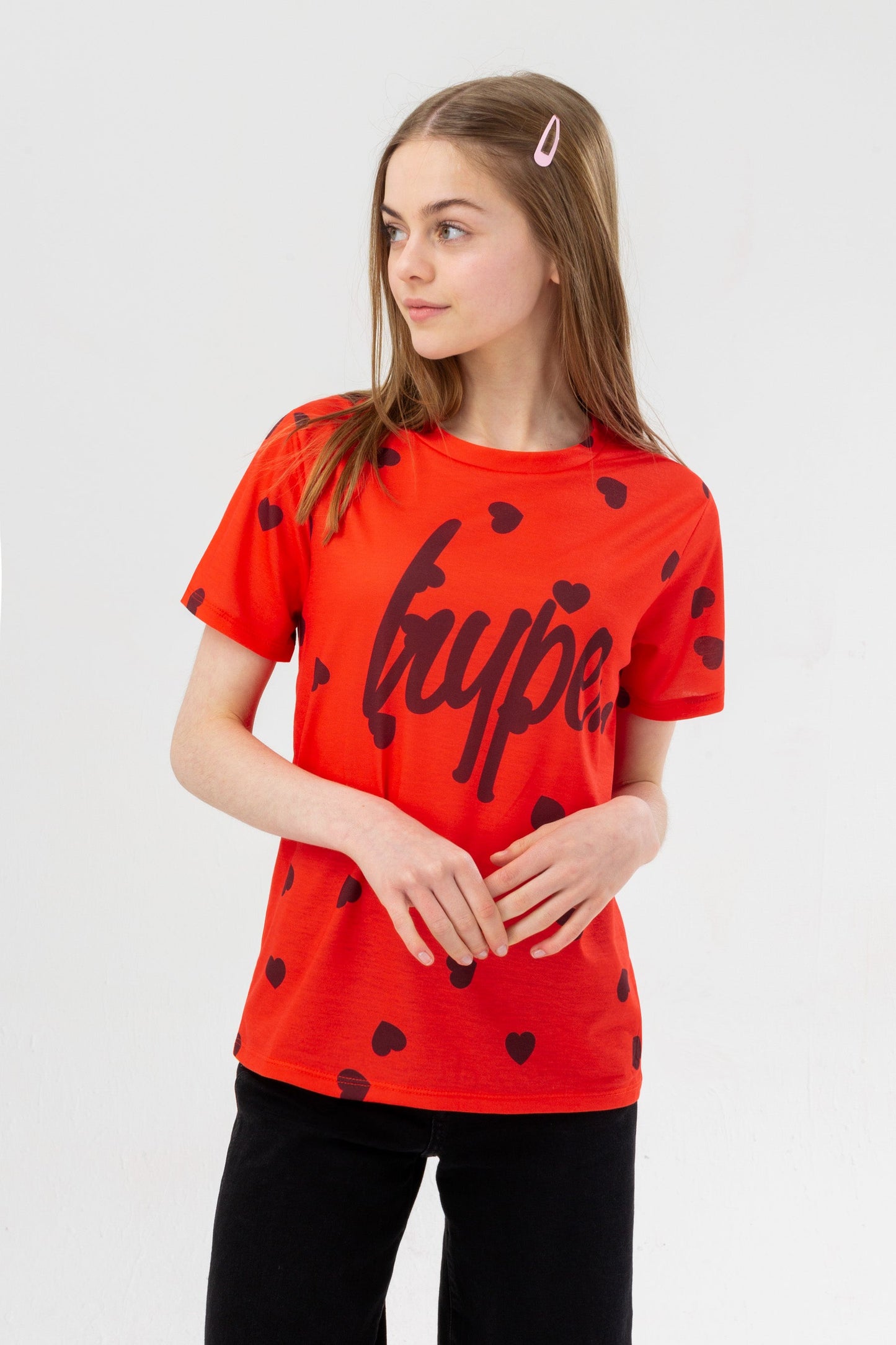 HYPE GIRLS RED HEART STAMP SCRIPT T-SHIRT