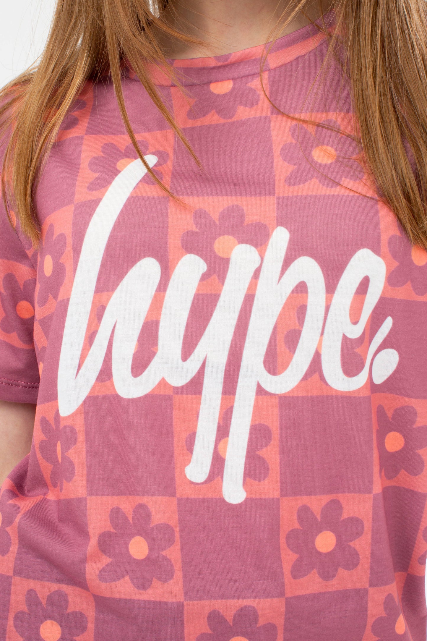 HYPE GIRLS PURPLE DAISY CHECK SCRIPT T-SHIRT