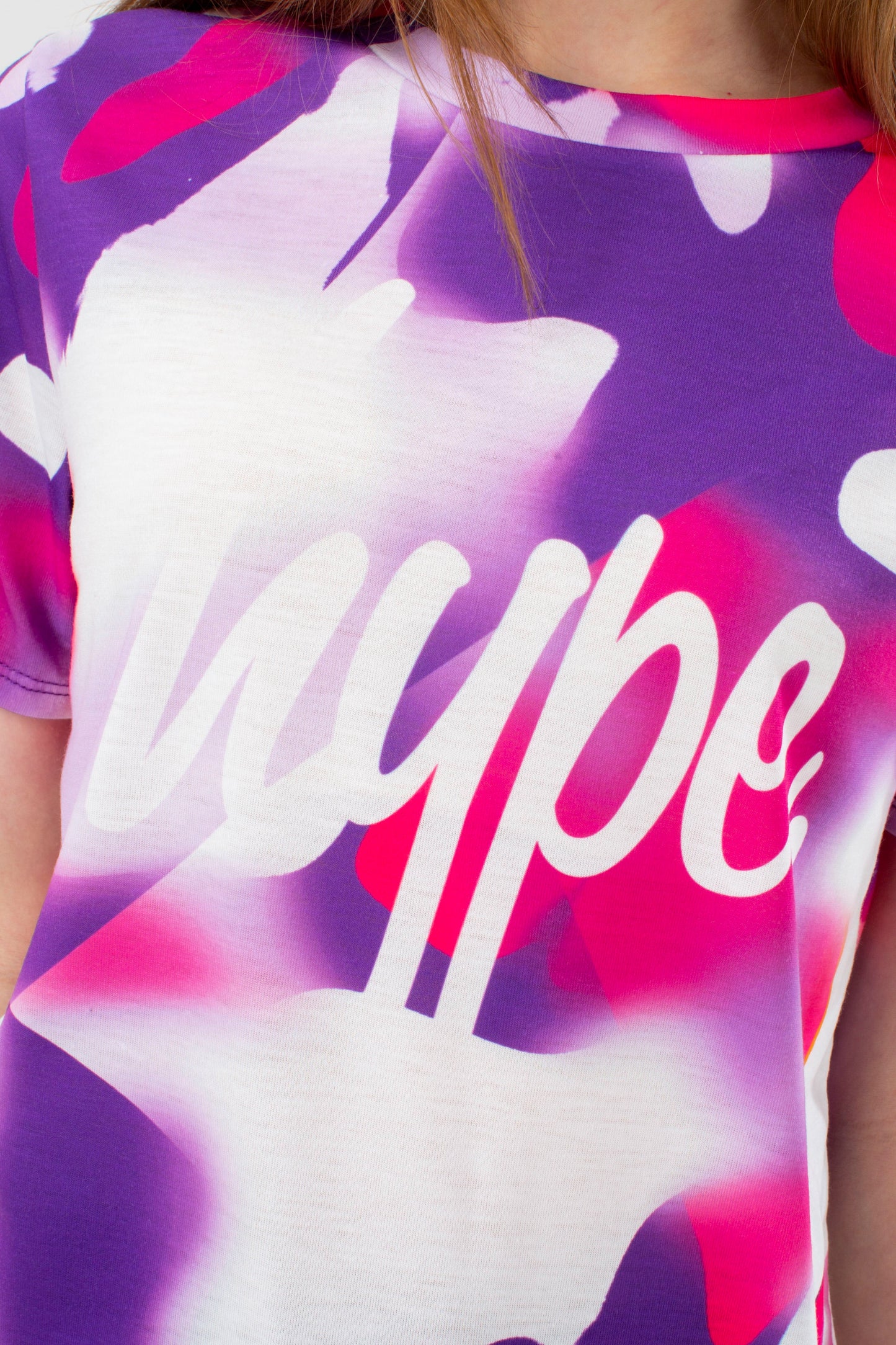 HYPE GIRLS PURPLE NEON SPRAY SCRIPT T-SHIRT