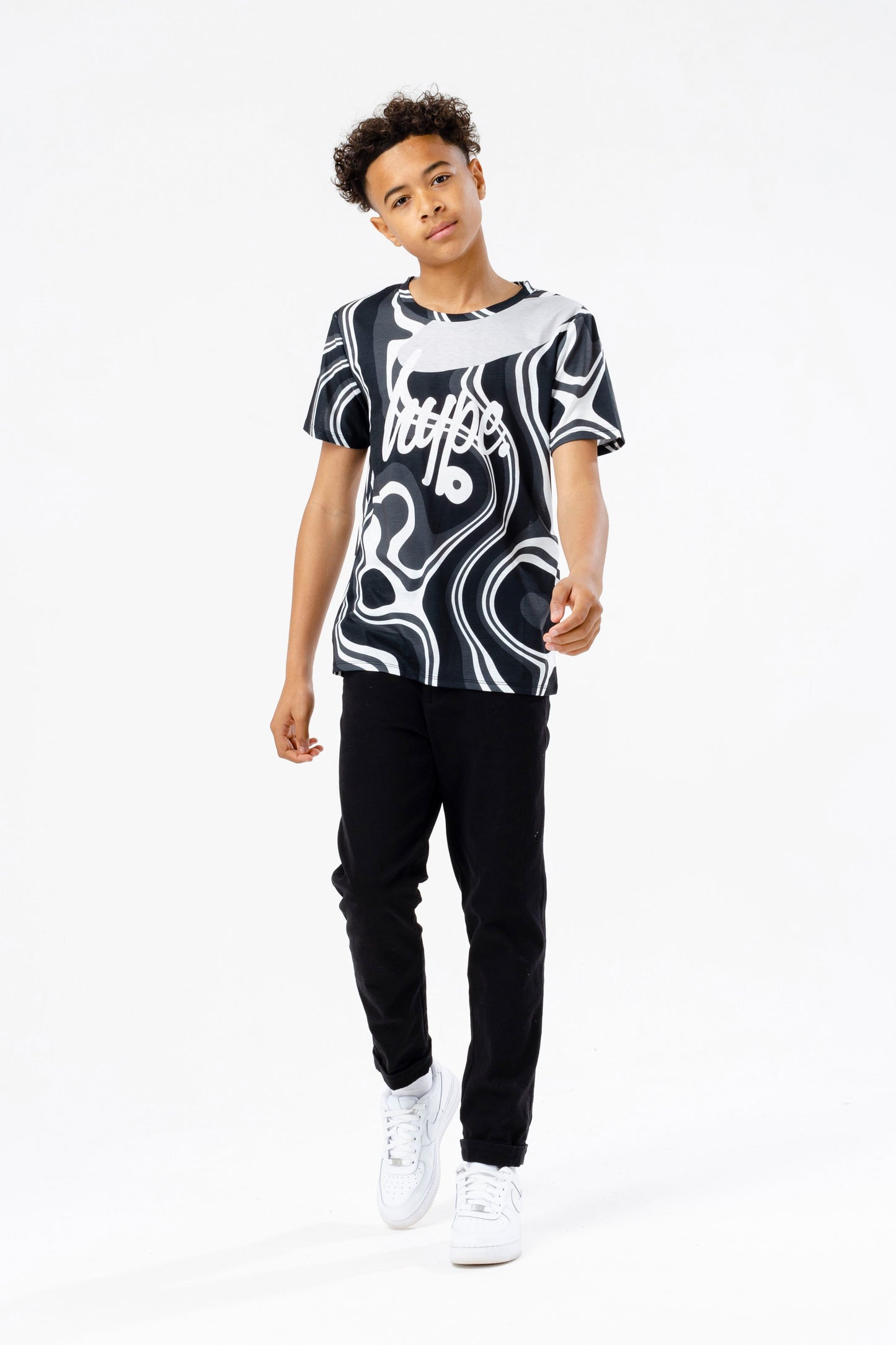 HYPE BOYS BLACK LIQUID WAVE SCRIPT T-SHIRT