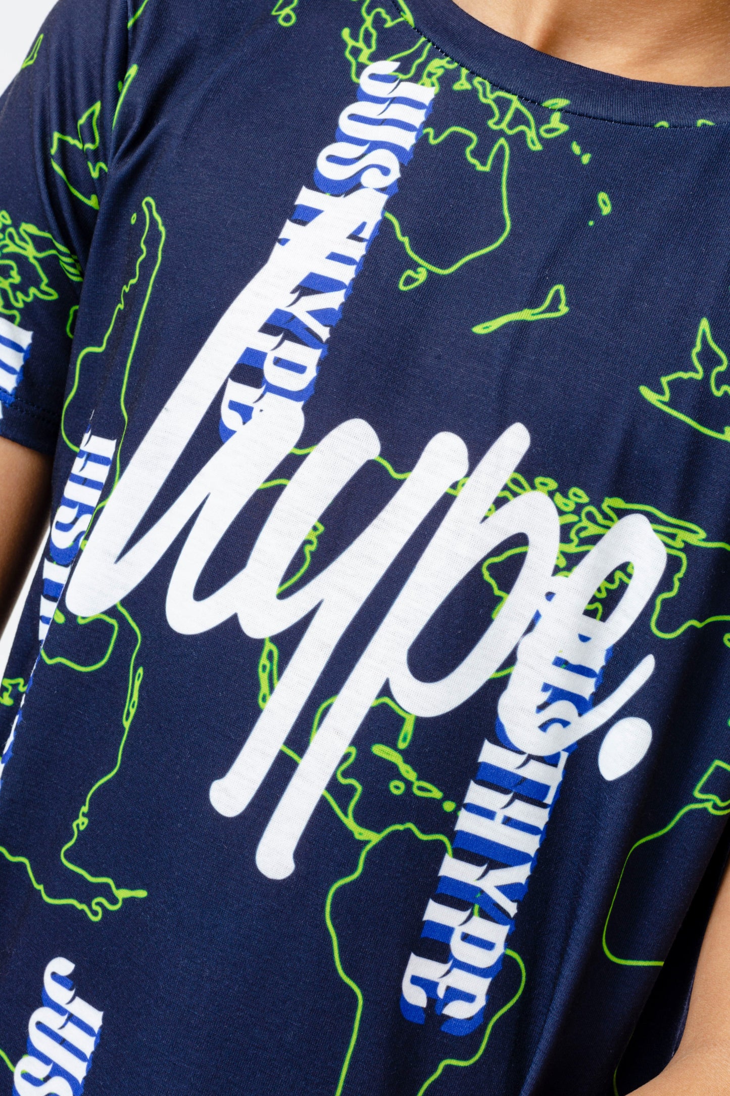 HYPE BOYS NAVY MAP LOGO SCRIPT T-SHIRT