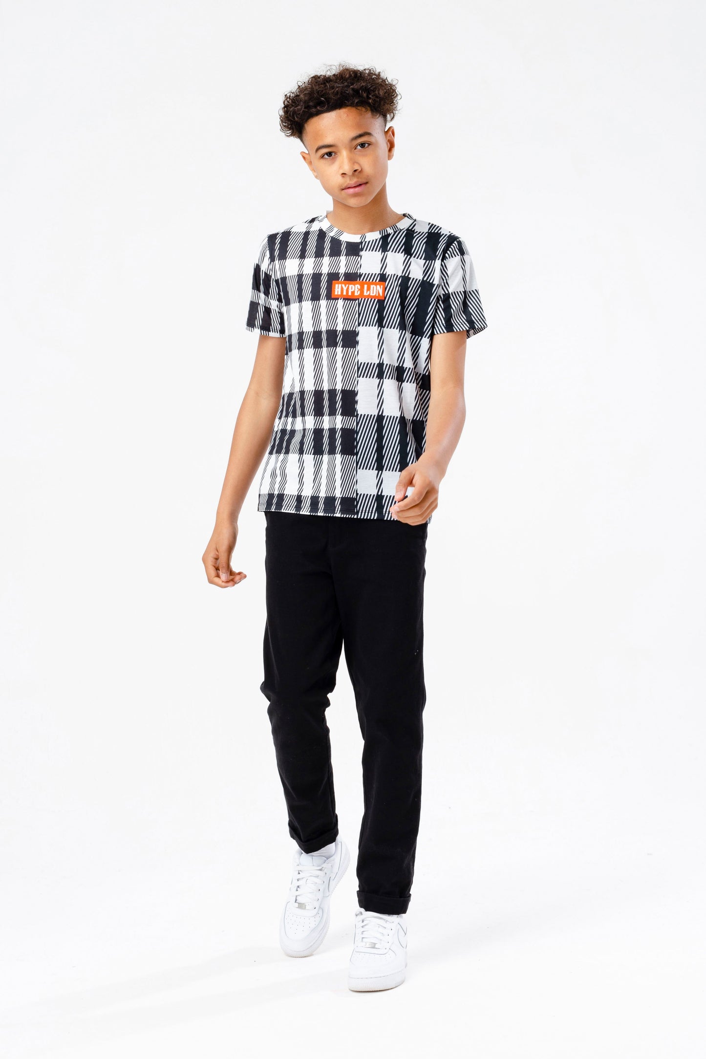 HYPE BOYS BLACK MULTI CHECK T-SHIRT