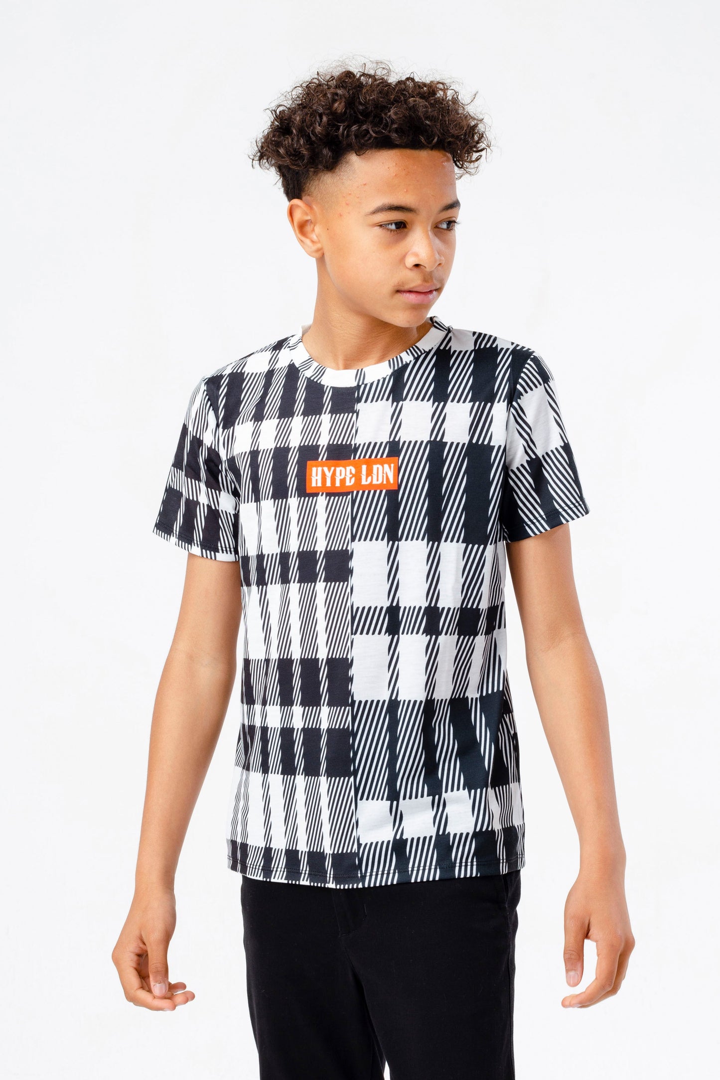 HYPE BOYS BLACK MULTI CHECK T-SHIRT