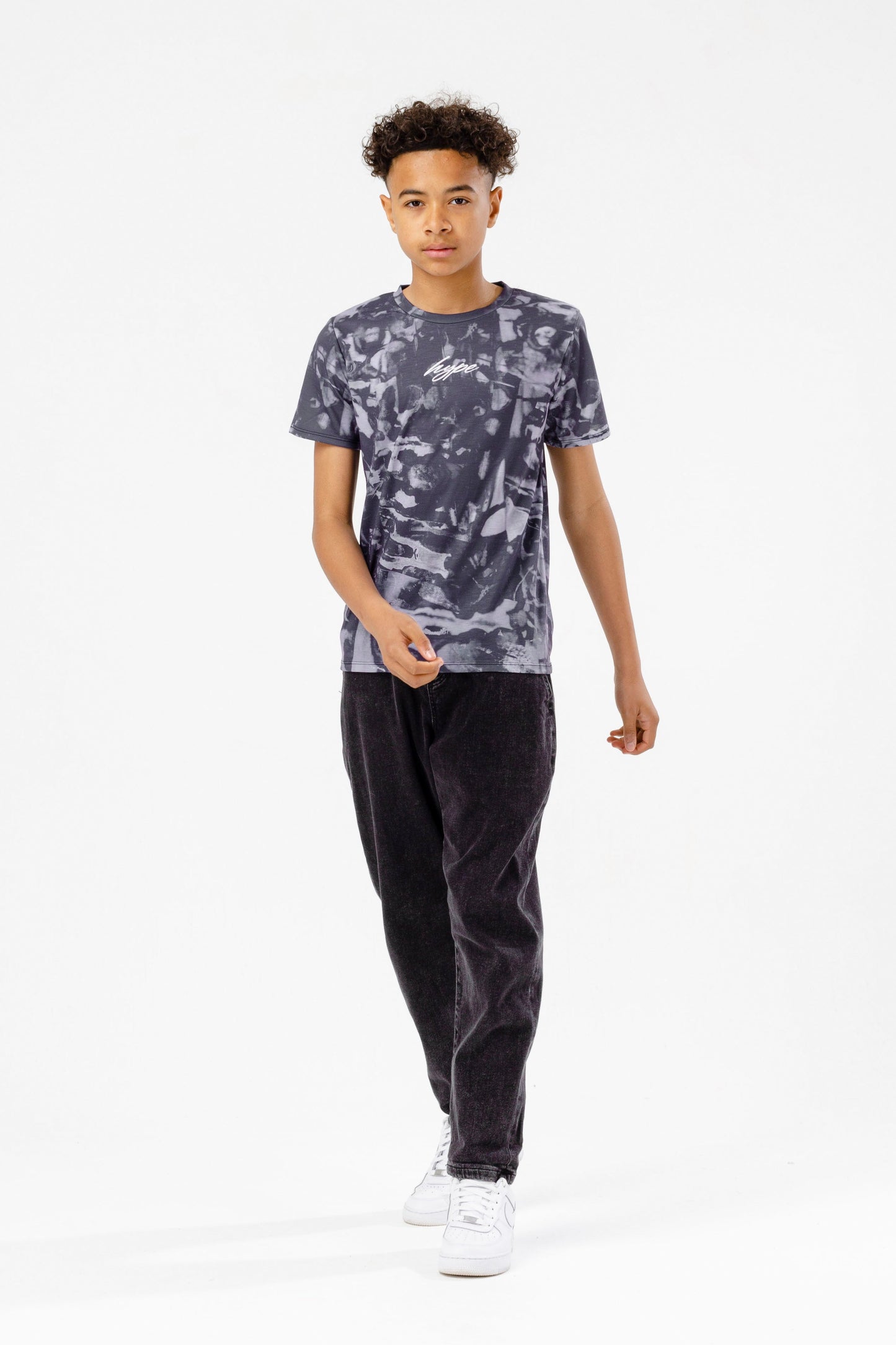 HYPE BOYS GREY BUBBLE SMUDGE SCRIBBLE T-SHIRT