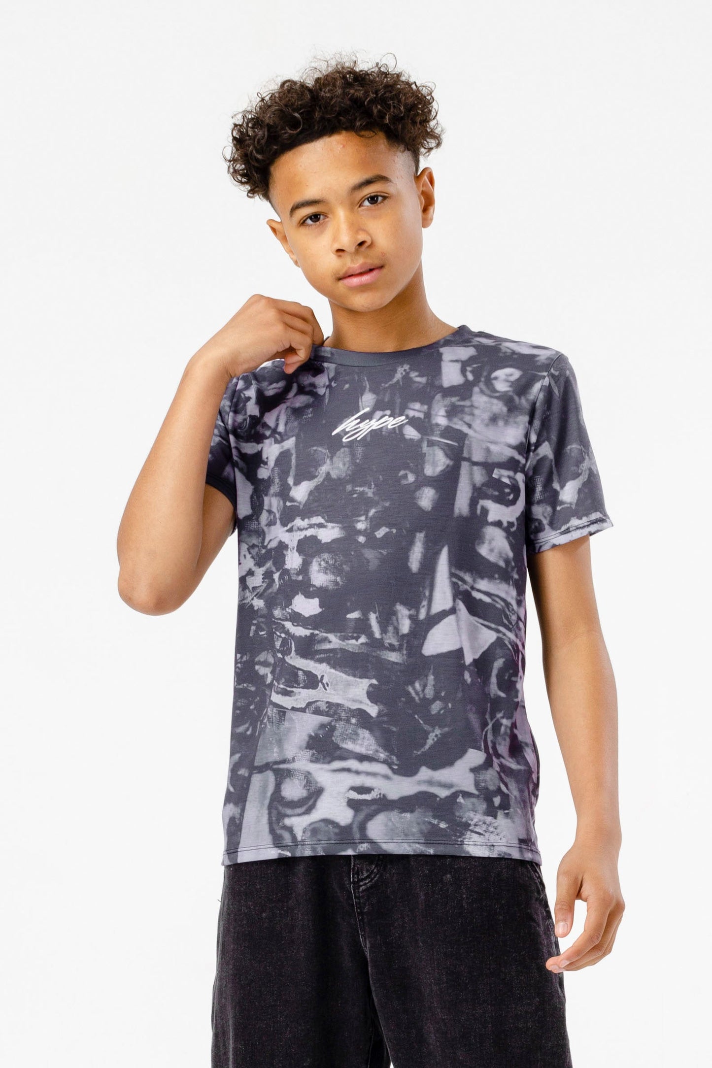 HYPE BOYS GREY BUBBLE SMUDGE SCRIBBLE T-SHIRT