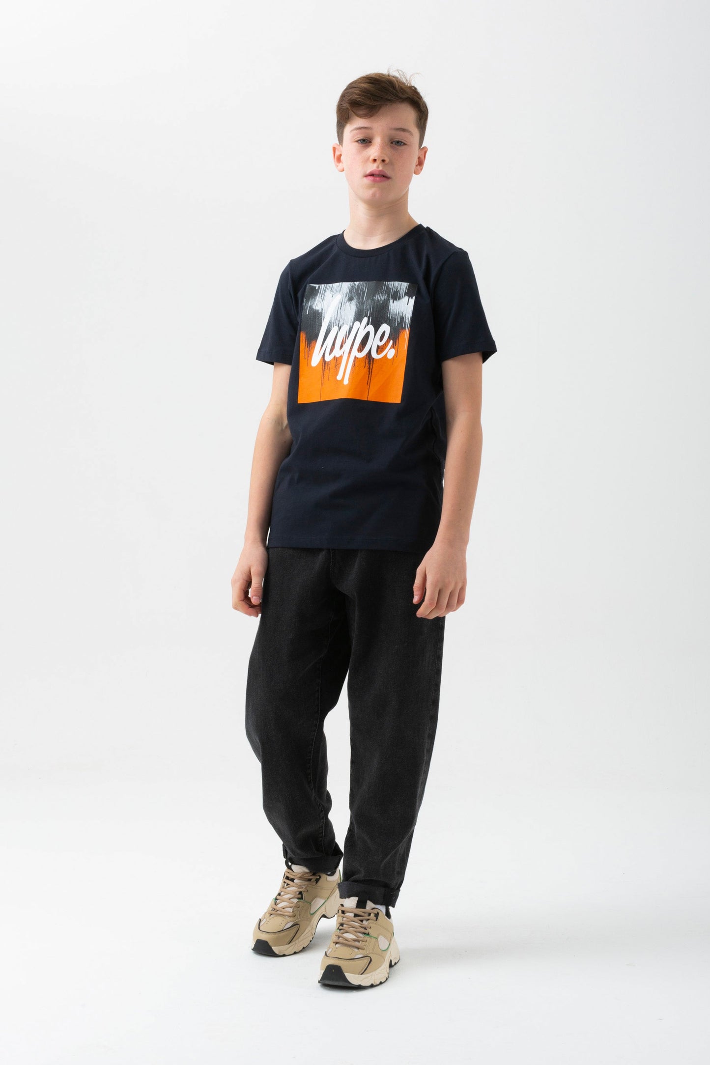 HYPE BOYS NAVY ORANGE DRIPS SQUARE T-SHIRT