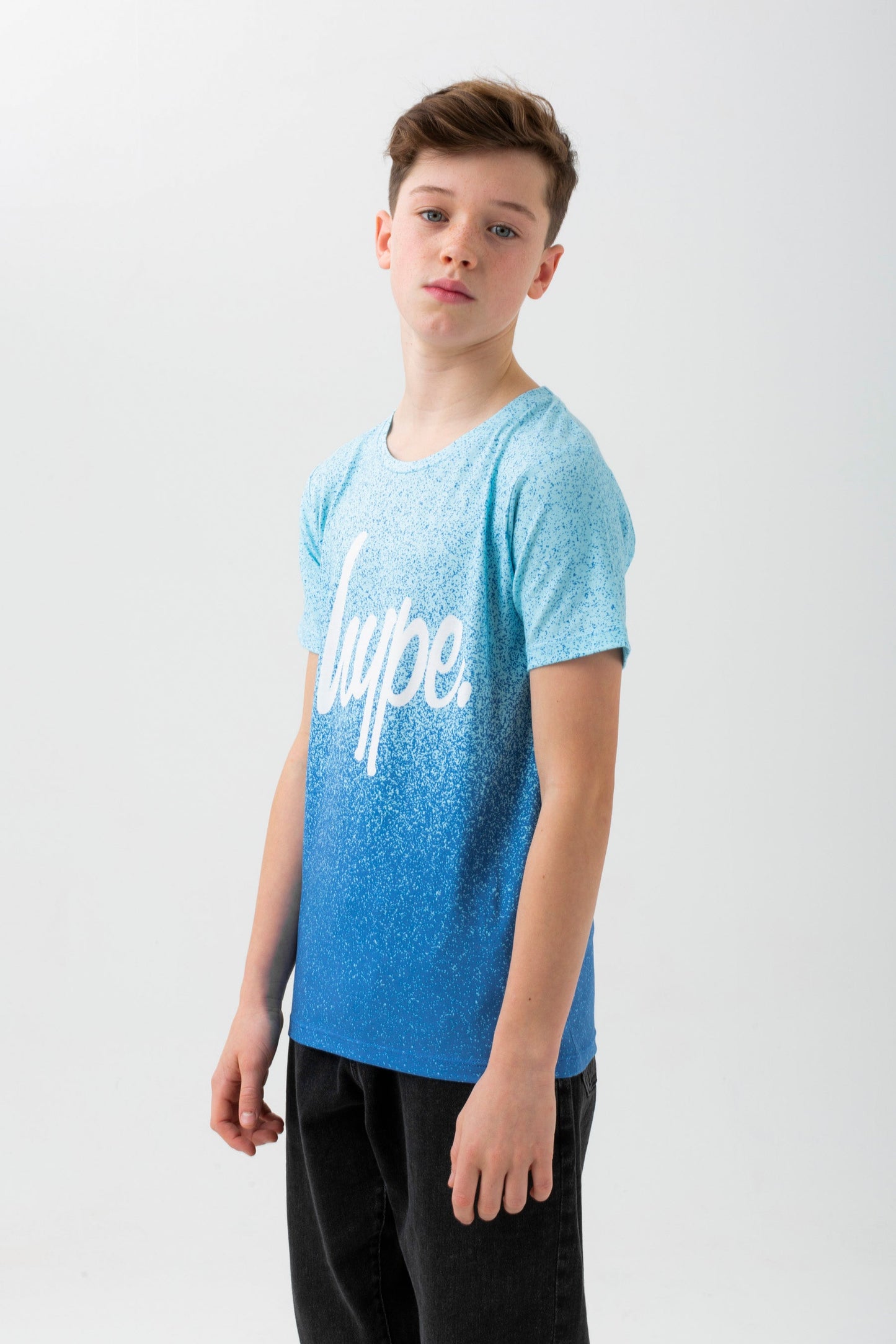 HYPE BOYS BLUE SPECKLE FADE SCRIPT T-SHIRT